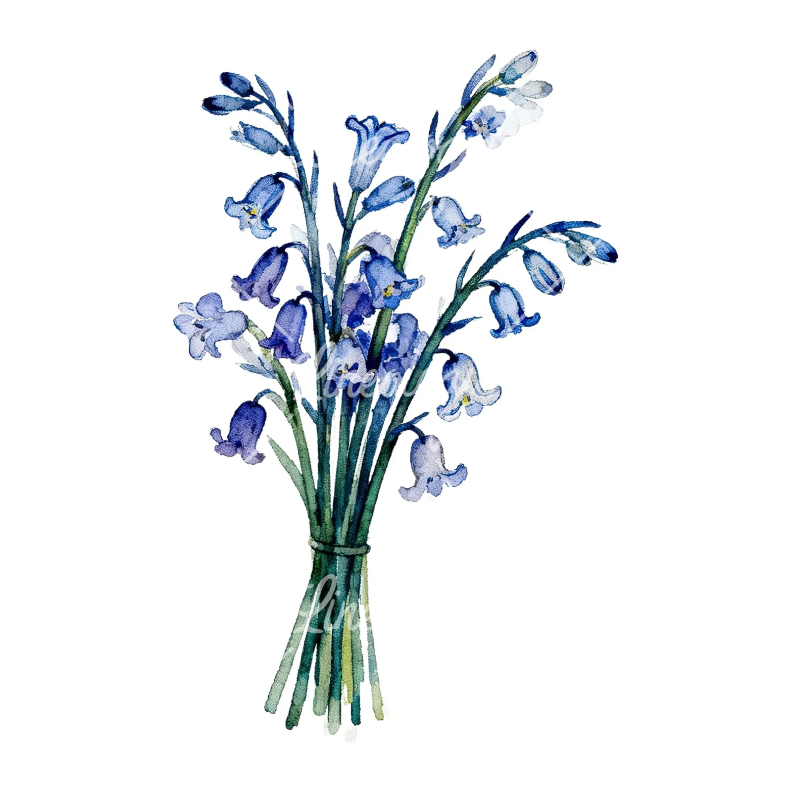 Watercolor bluebell bouquet clipart 5 of 9 on a white background (JPG)
