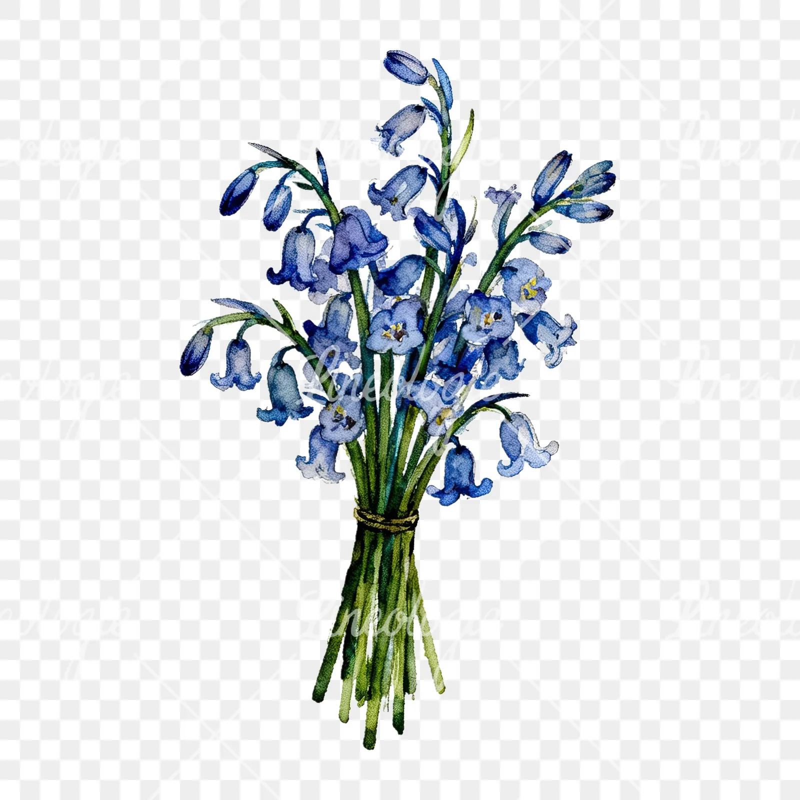 Watercolor bluebell bouquet clipart 6 of 9 on a transparent background (PNG)