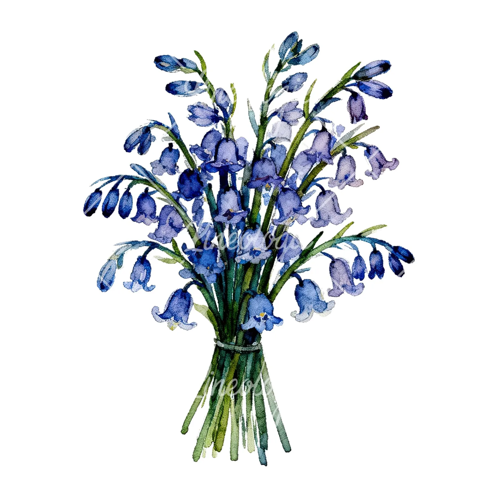 Watercolor bluebell bouquet clipart 8 of 9 on a white background (JPG)