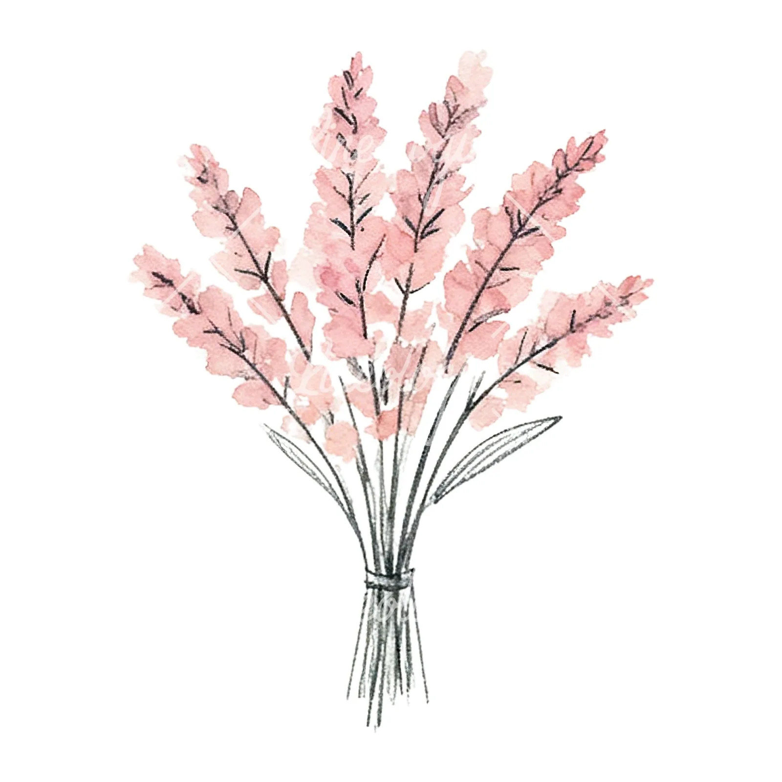 Watercolor blush pink and peach wedding bouquet with ribbons clipart 1 of 9 on a white background (JPG)
