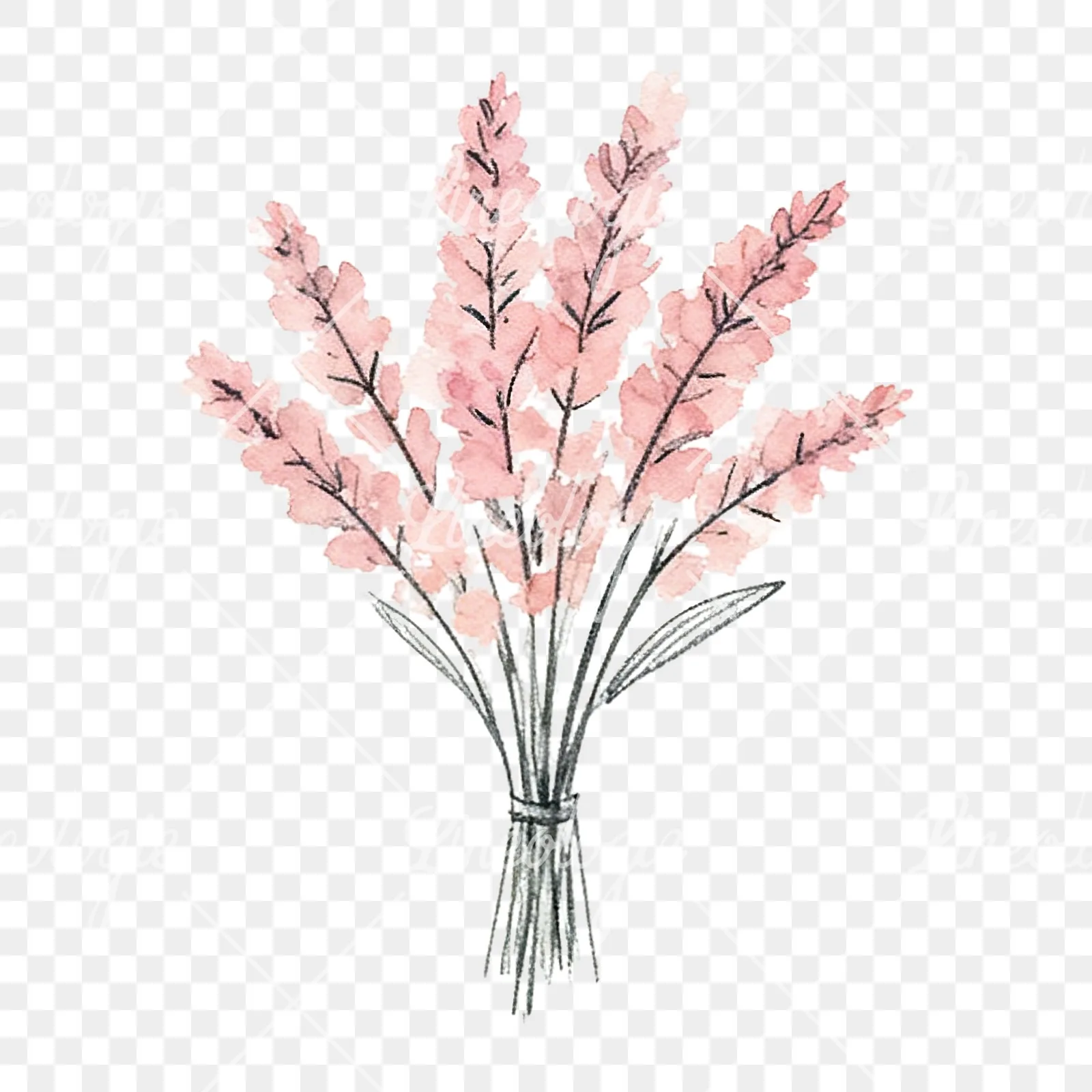 Watercolor blush pink and peach wedding bouquet with ribbons clipart 1 of 9 on a transparent background (PNG)