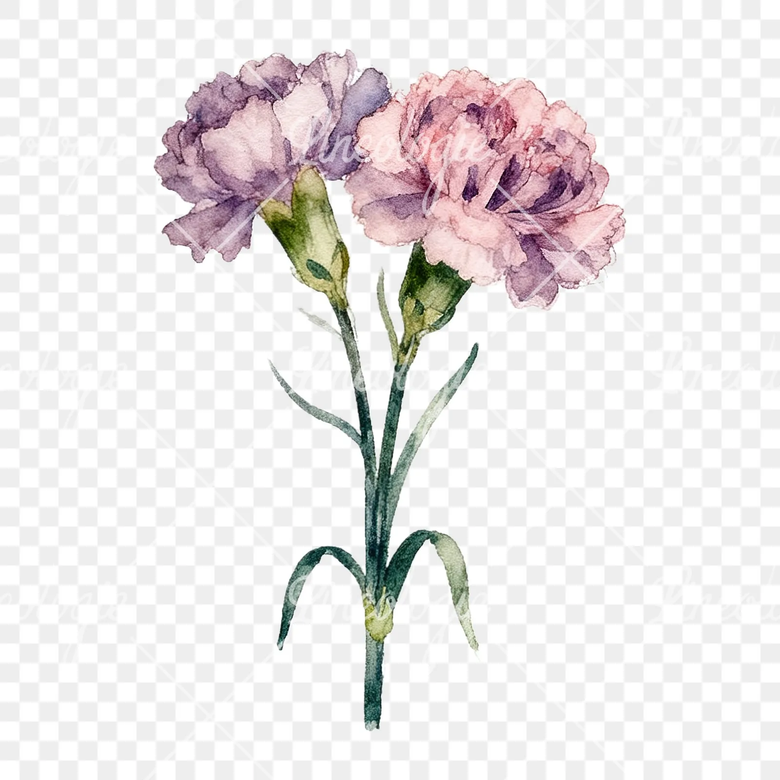 Watercolor carnation bouquet with white blooms clipart 9 of 9 on a transparent background (PNG)