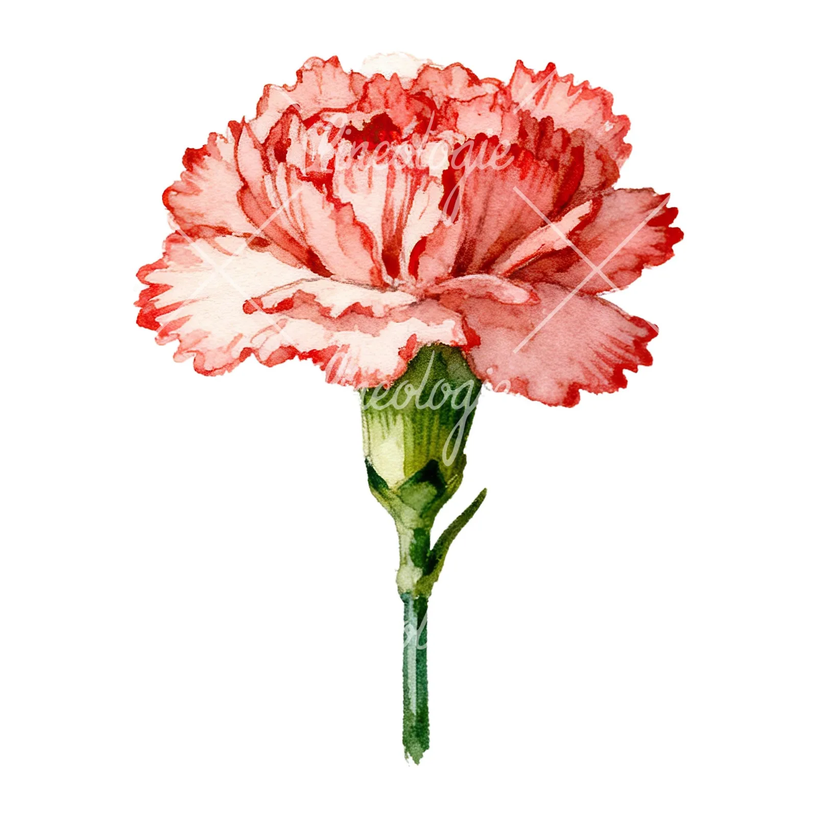 Watercolor pink and red carnation flower clipart 1 of 9 on a white background (JPG)