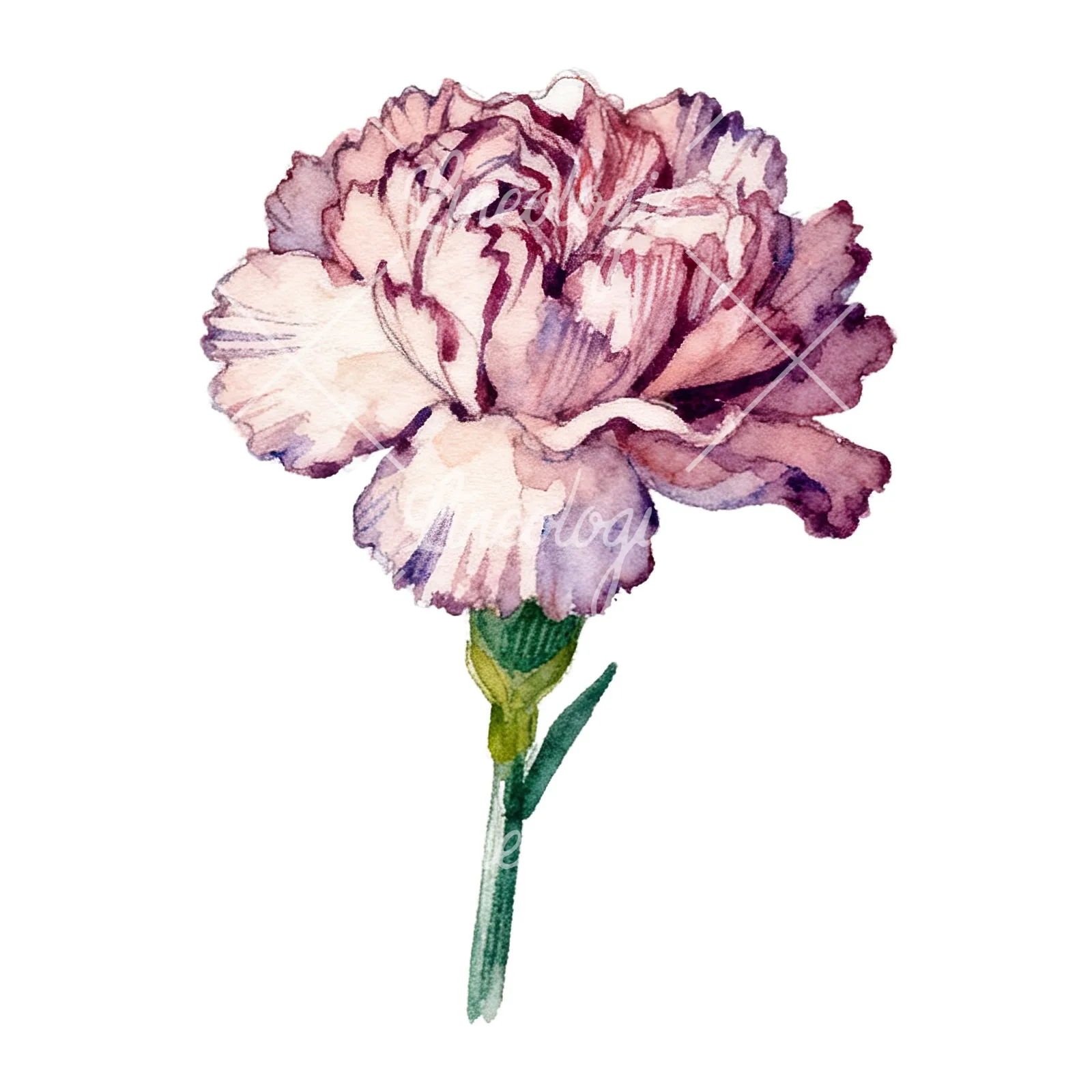 Watercolor pink and red carnation flower clipart 6 of 9 on a white background (JPG)