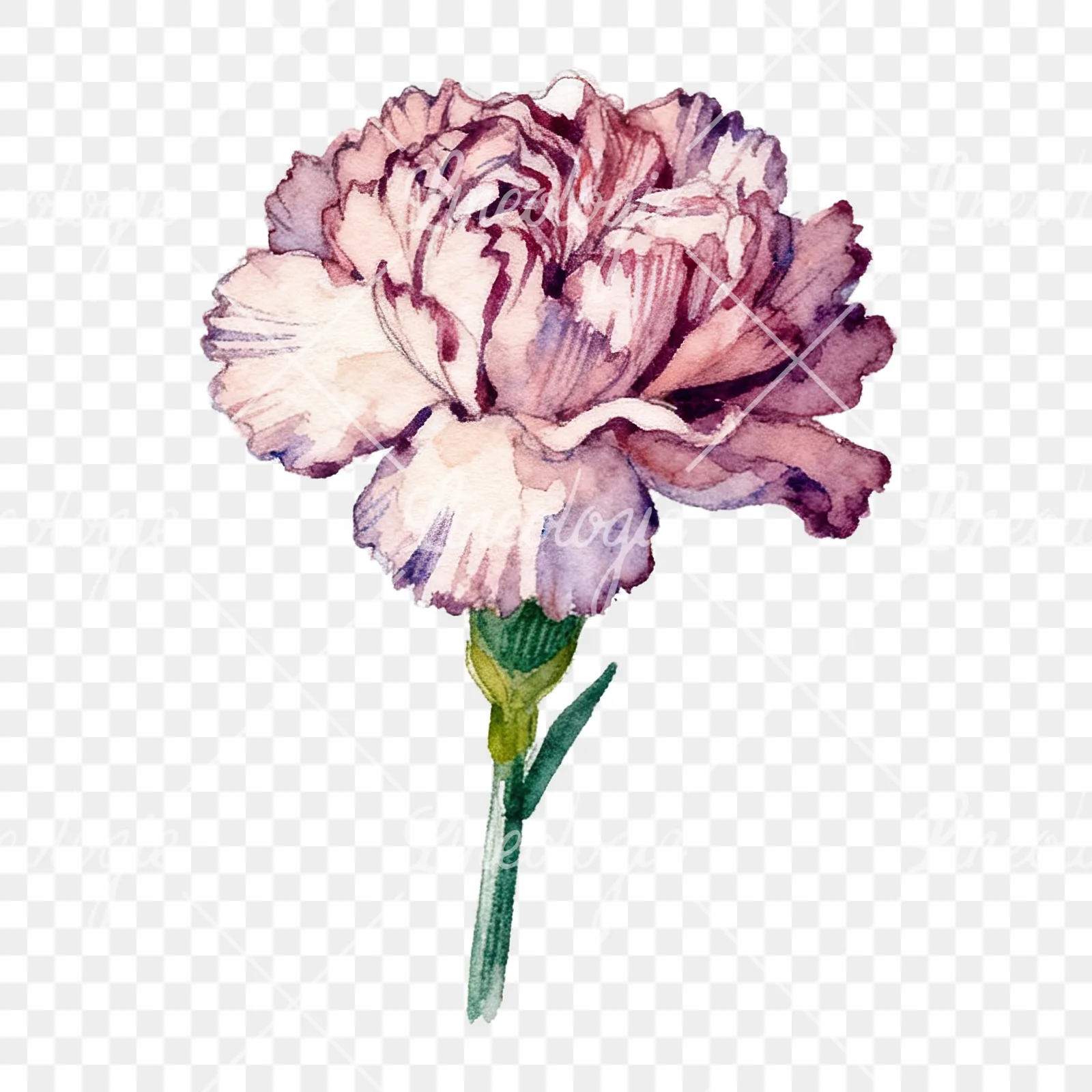 Watercolor pink and red carnation flower clipart 6 of 9 on a transparent background (PNG)