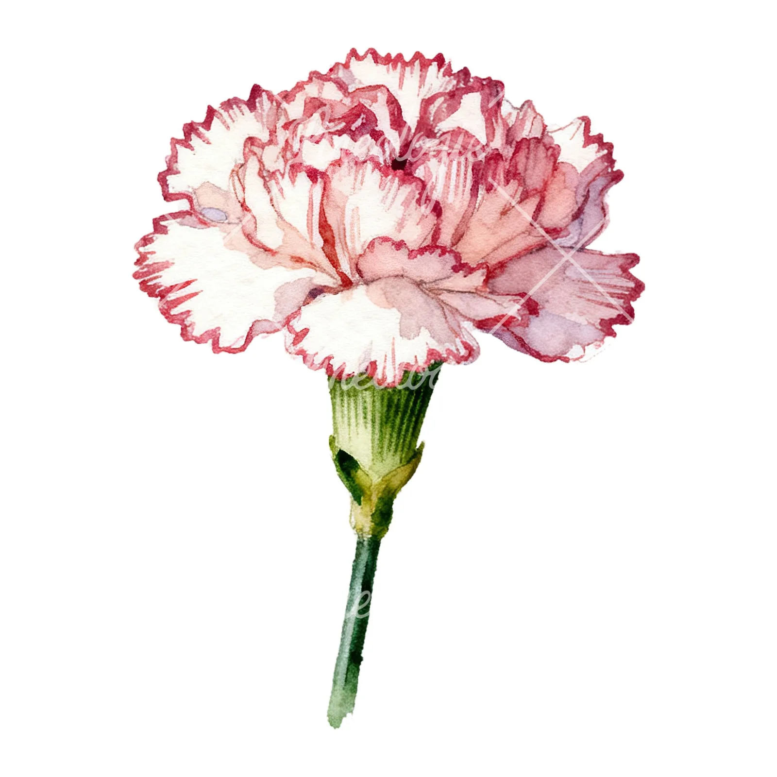 Watercolor pink and red carnation flower clipart 7 of 9 on a white background (JPG)