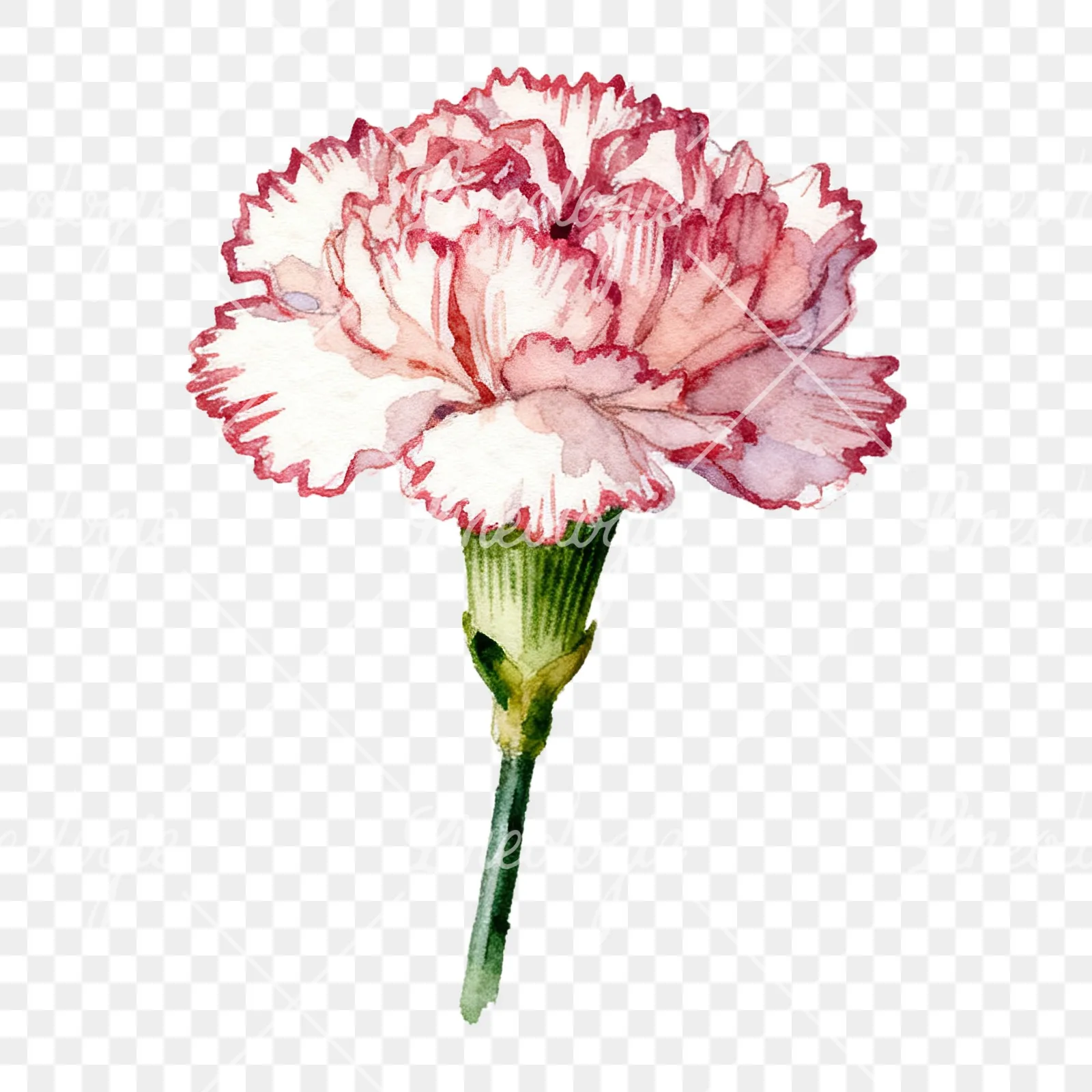 Watercolor pink and red carnation flower clipart 7 of 9 on a transparent background (PNG)