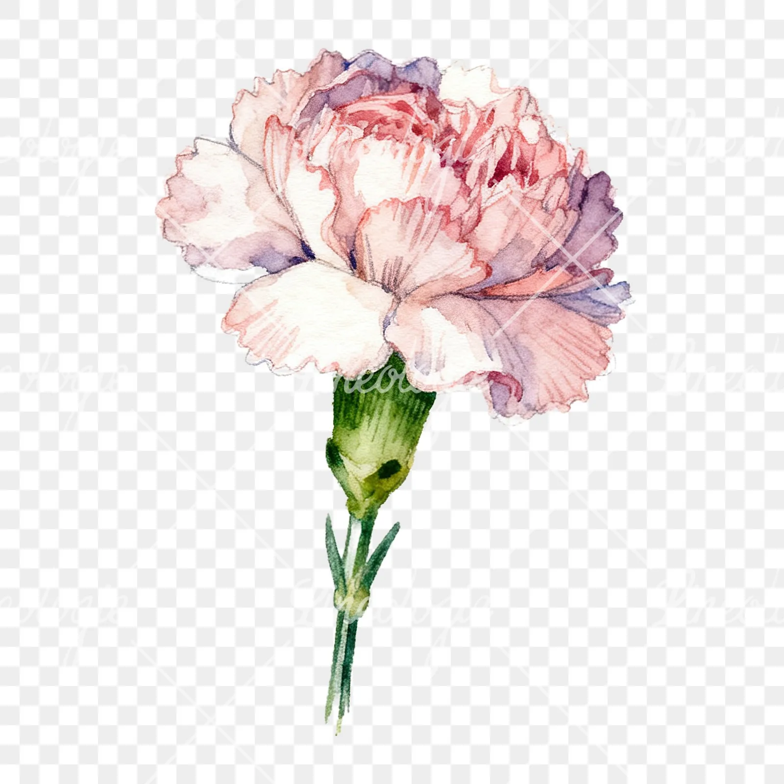 Watercolor pink and red carnation flower clipart 9 of 9 on a transparent background (PNG)