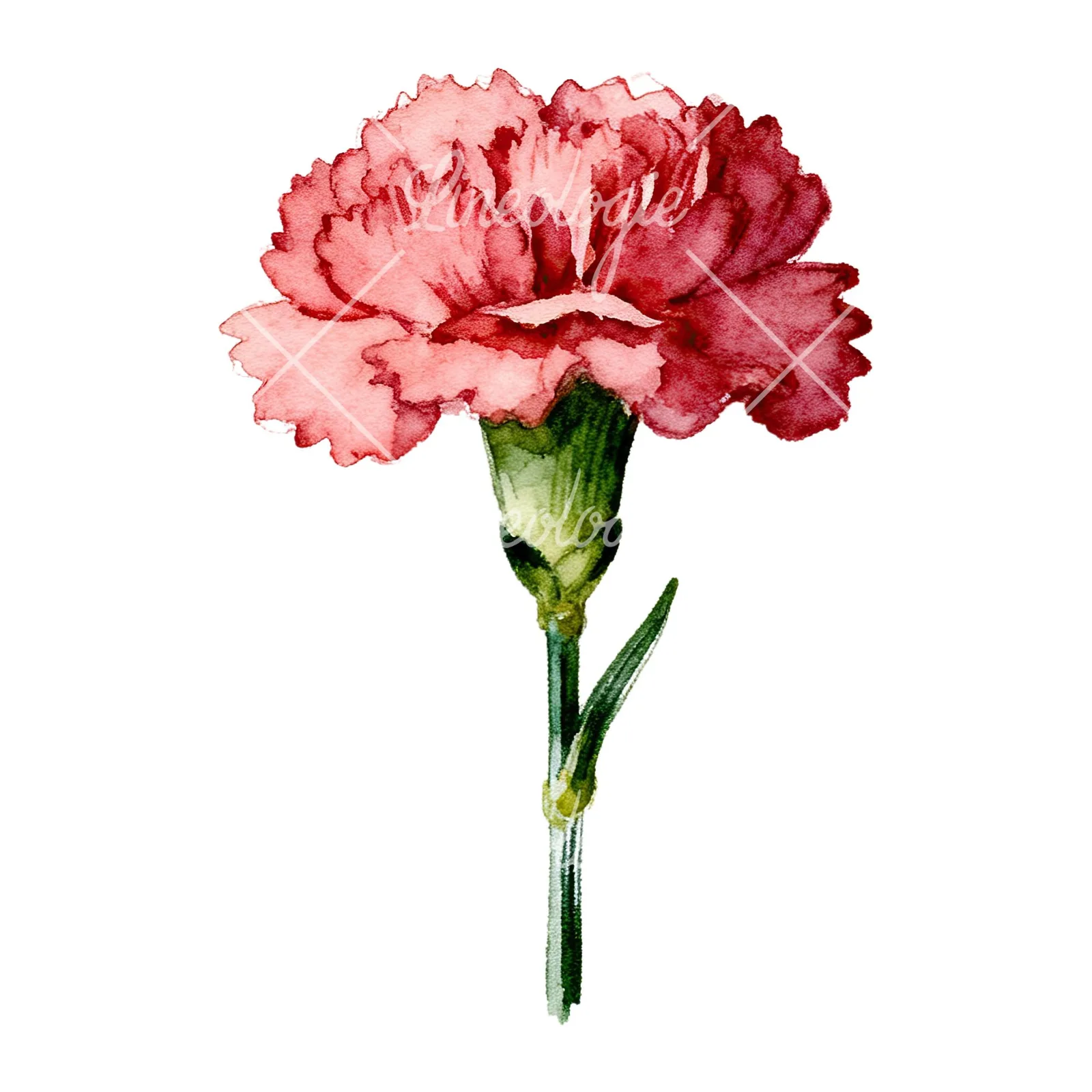 Watercolor purple and pink carnation flower clipart 3 of 9 on a white background (JPG)