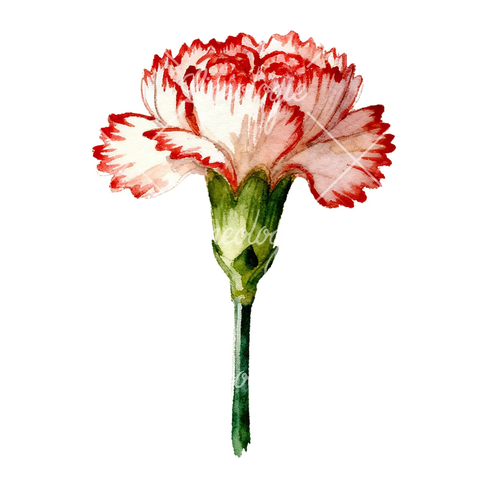 Watercolor purple and pink carnation flower clipart 5 of 9 on a white background (JPG)