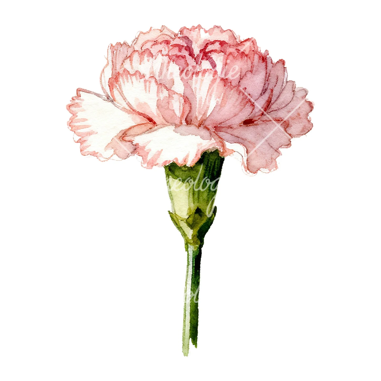 Watercolor purple and pink carnation flower clipart 8 of 9 on a white background (JPG)