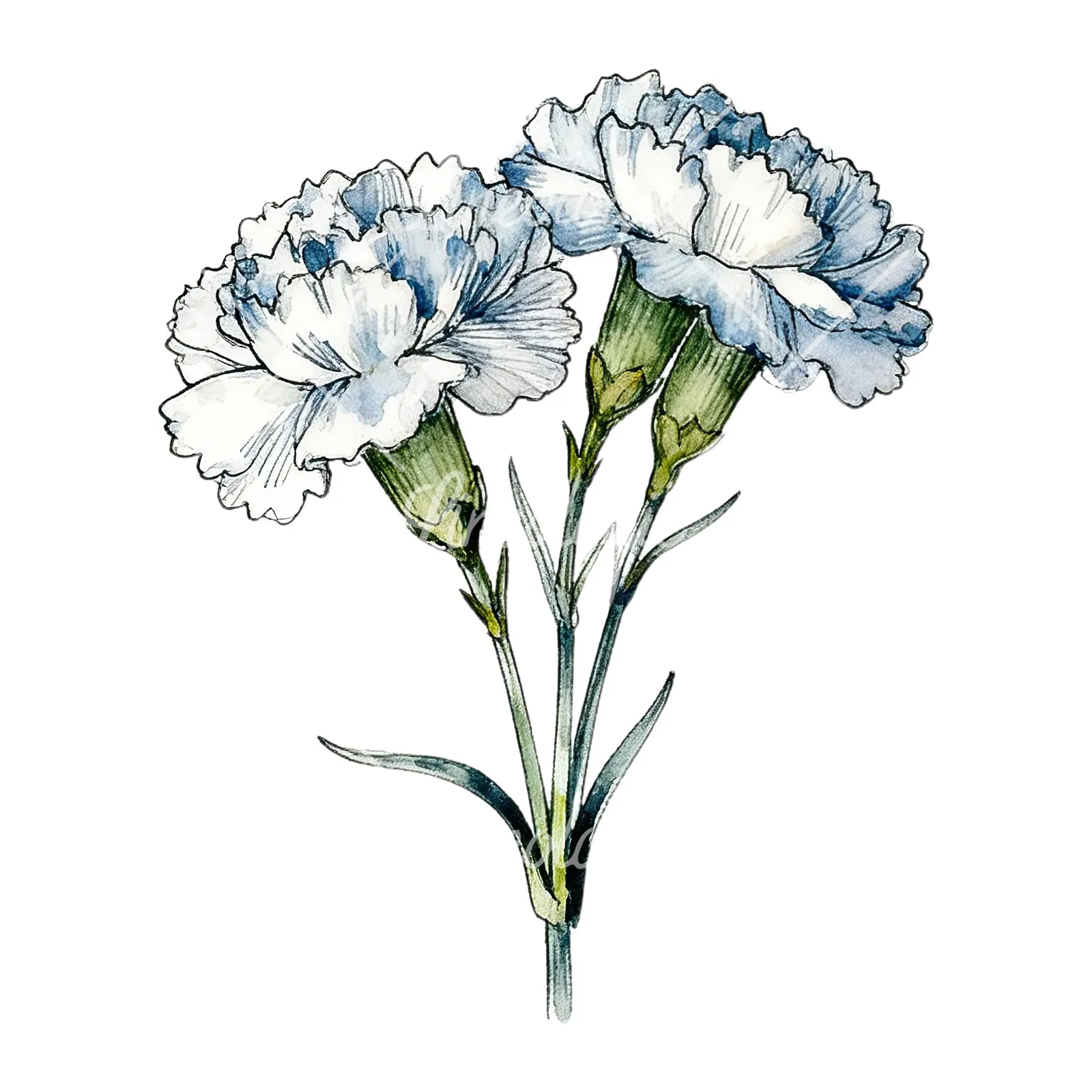 Watercolor carnation bouquet with yellow blooms clipart 1 of 9 on a white background (JPG)