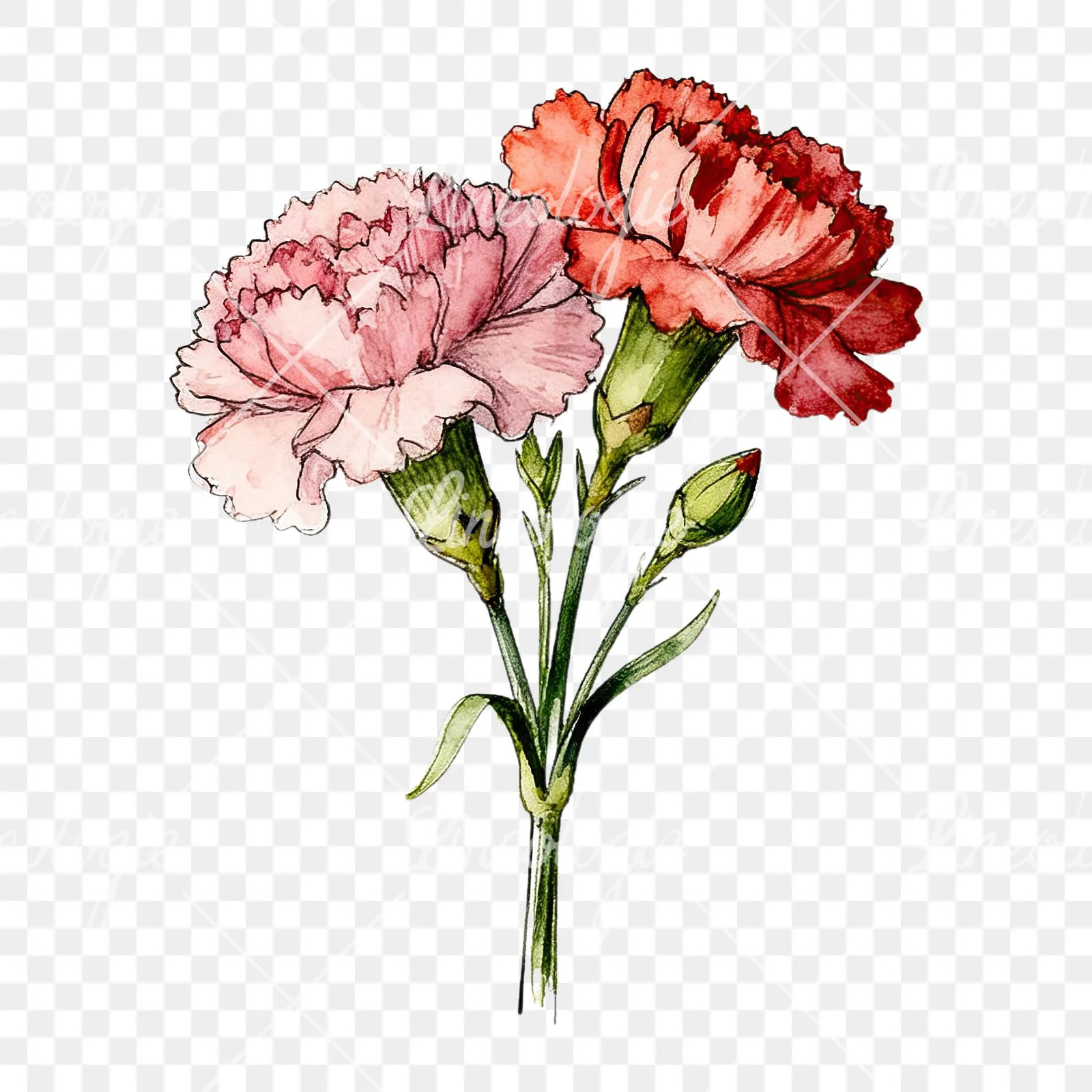 Watercolor carnation bouquet with yellow blooms clipart 2 of 9 on a transparent background (PNG)