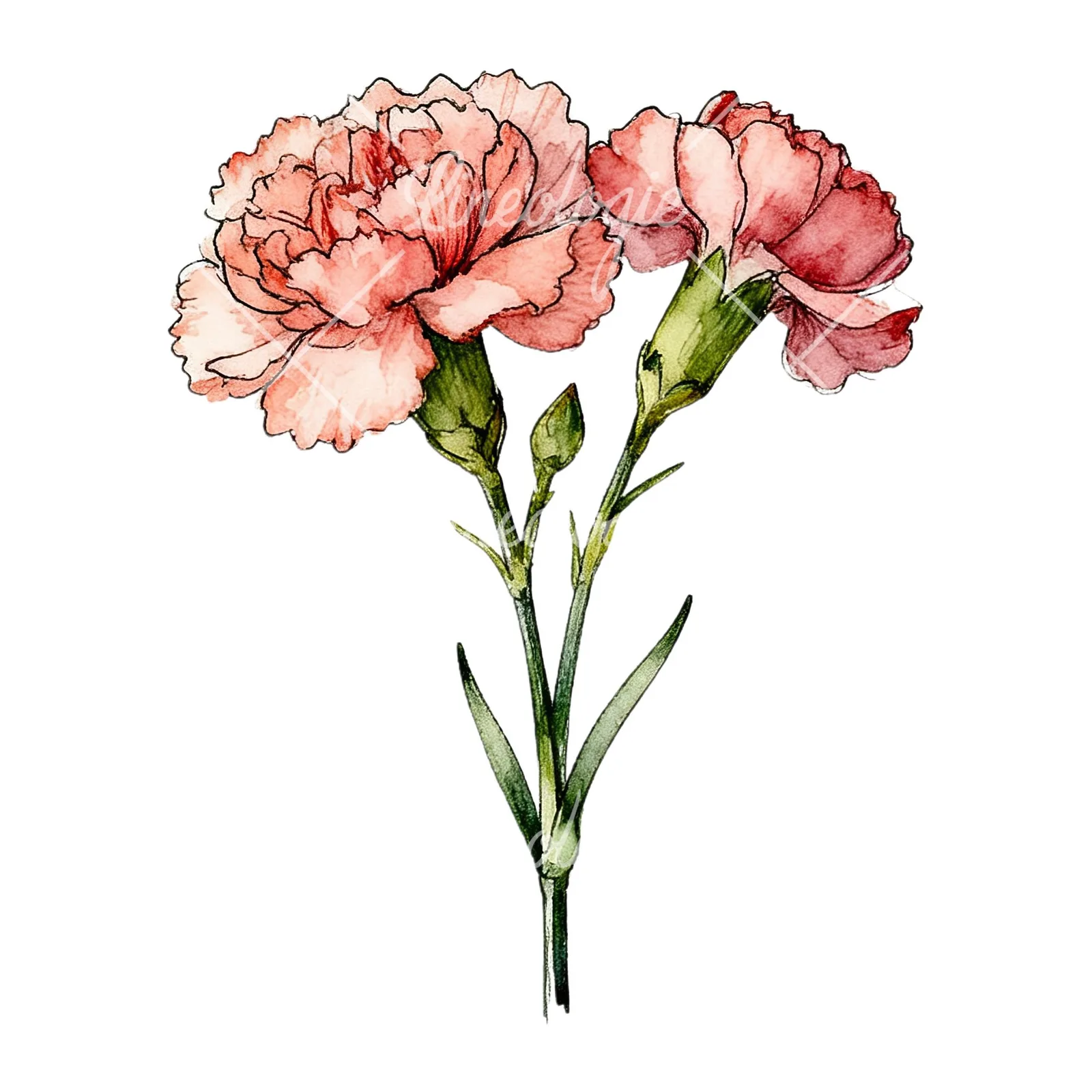 Watercolor carnation bouquet with yellow blooms clipart 3 of 9 on a white background (JPG)