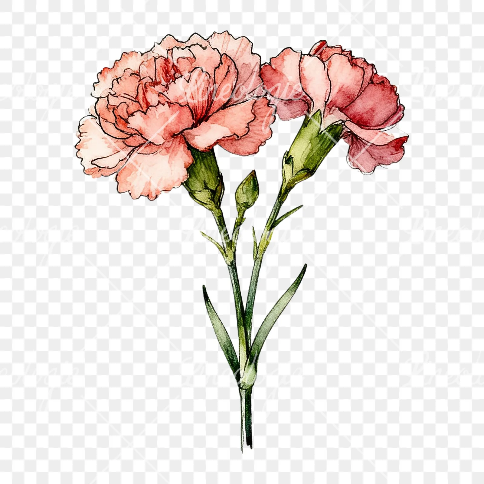 Watercolor carnation bouquet with yellow blooms clipart 3 of 9 on a transparent background (PNG)