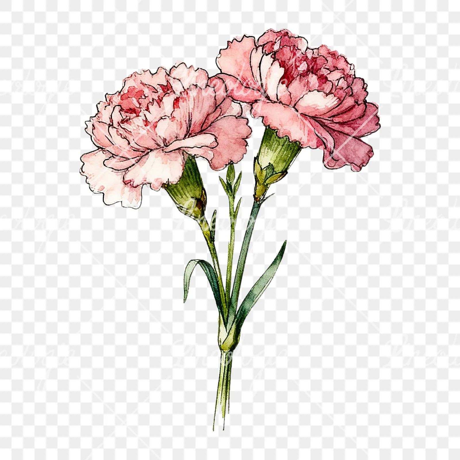 Watercolor carnation bouquet with yellow blooms clipart 4 of 9 on a transparent background (PNG)