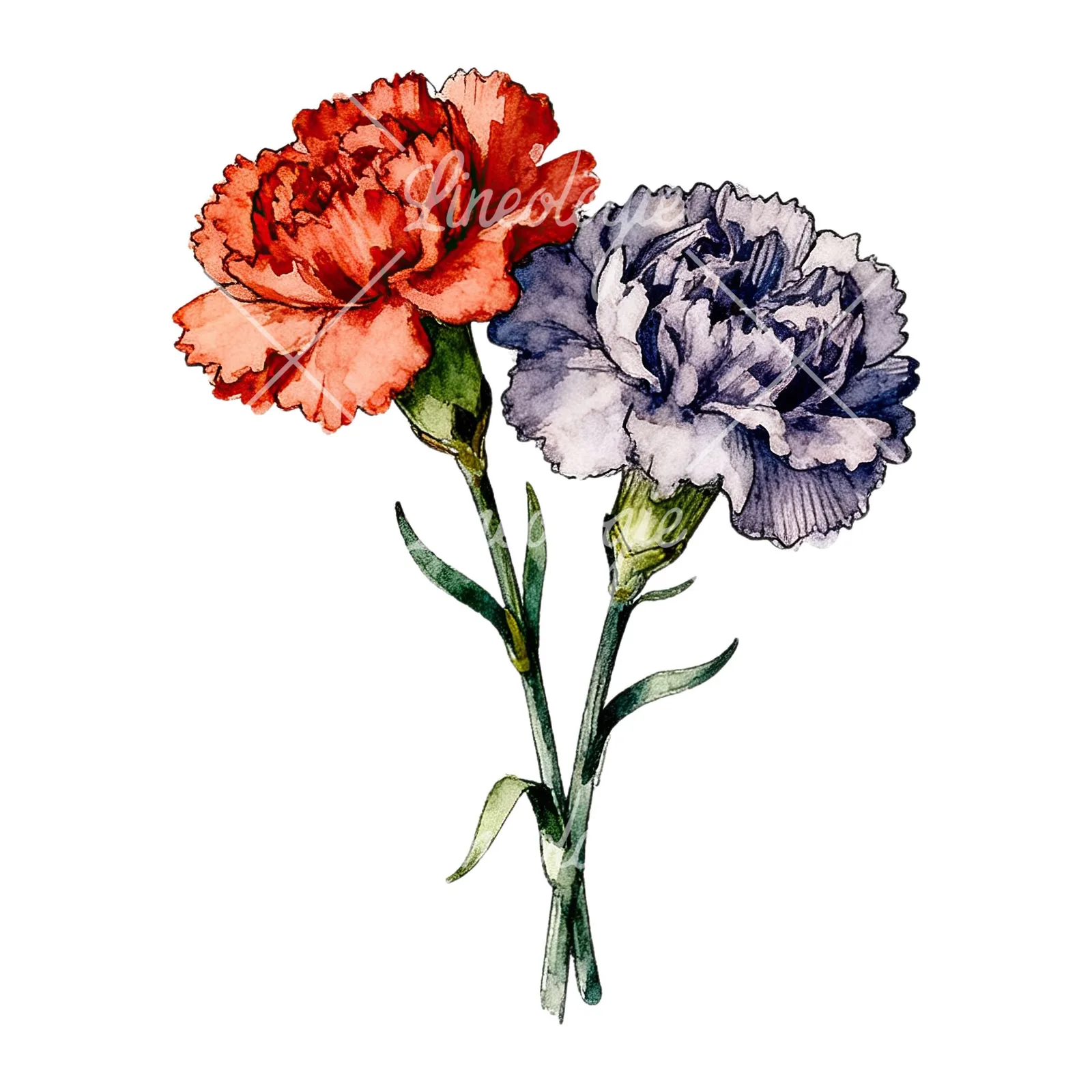 Watercolor carnation bouquet with yellow blooms clipart 5 of 9 on a white background (JPG)