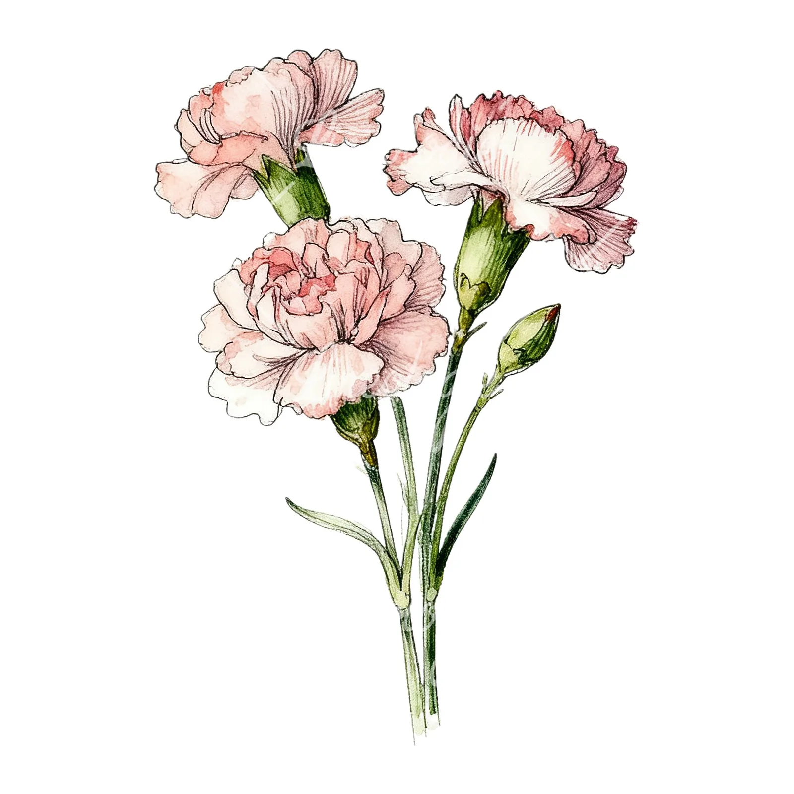 Watercolor carnation bouquet with yellow blooms clipart 9 of 9 on a white background (JPG)