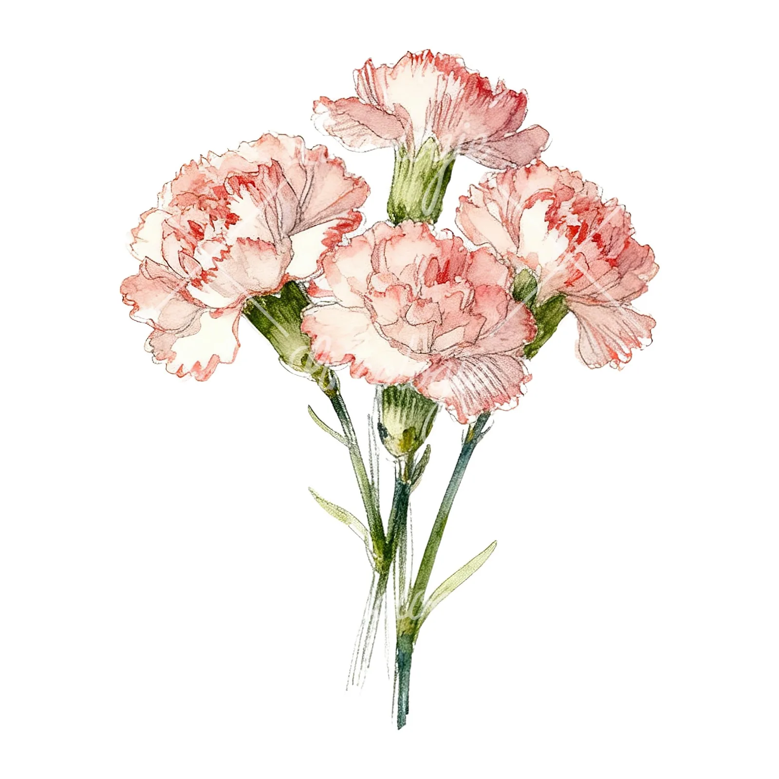 Watercolor carnation flower bouquet clipart 1 of 9 on a white background (JPG)