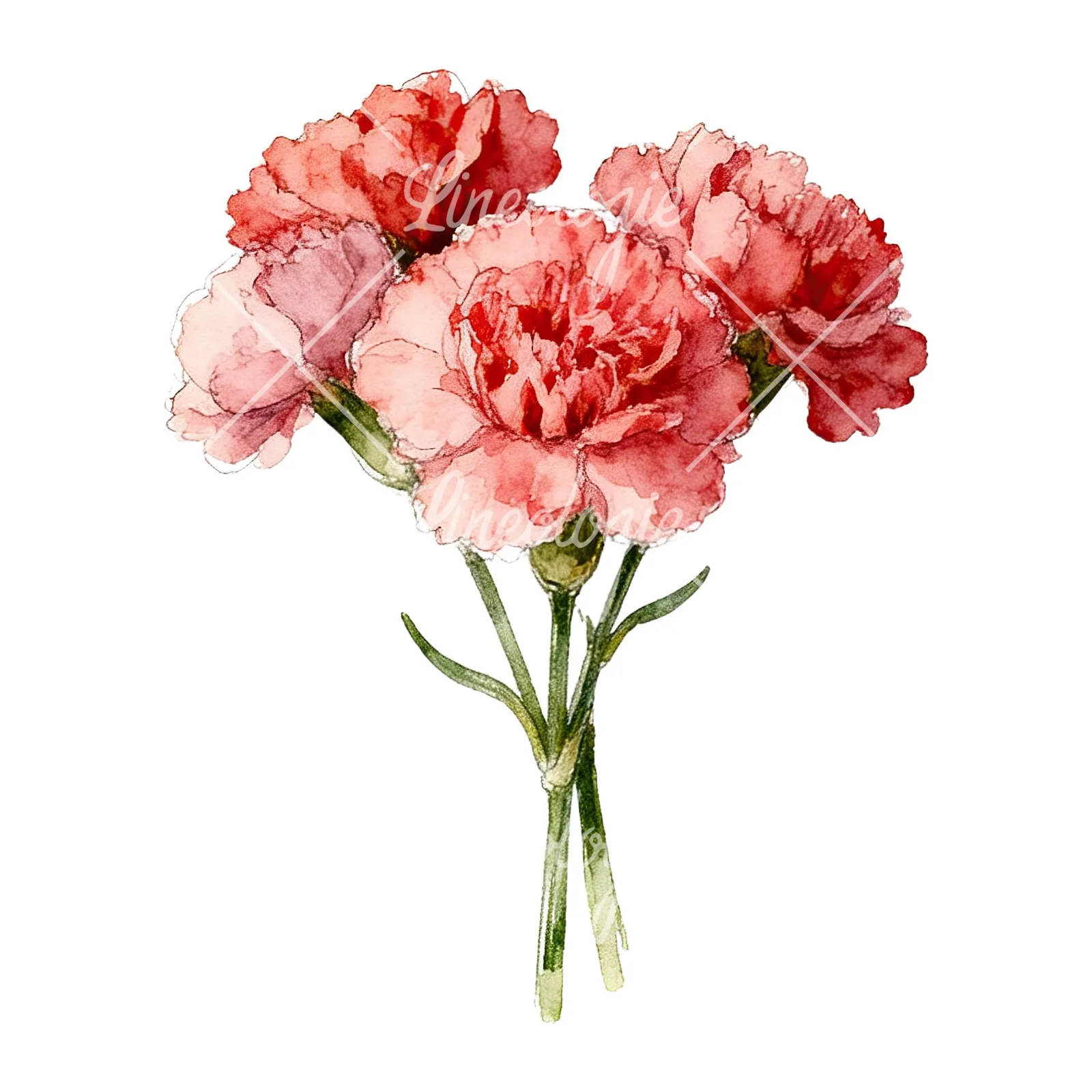 Watercolor carnation flower bouquet clipart 2 of 9 on a white background (JPG)