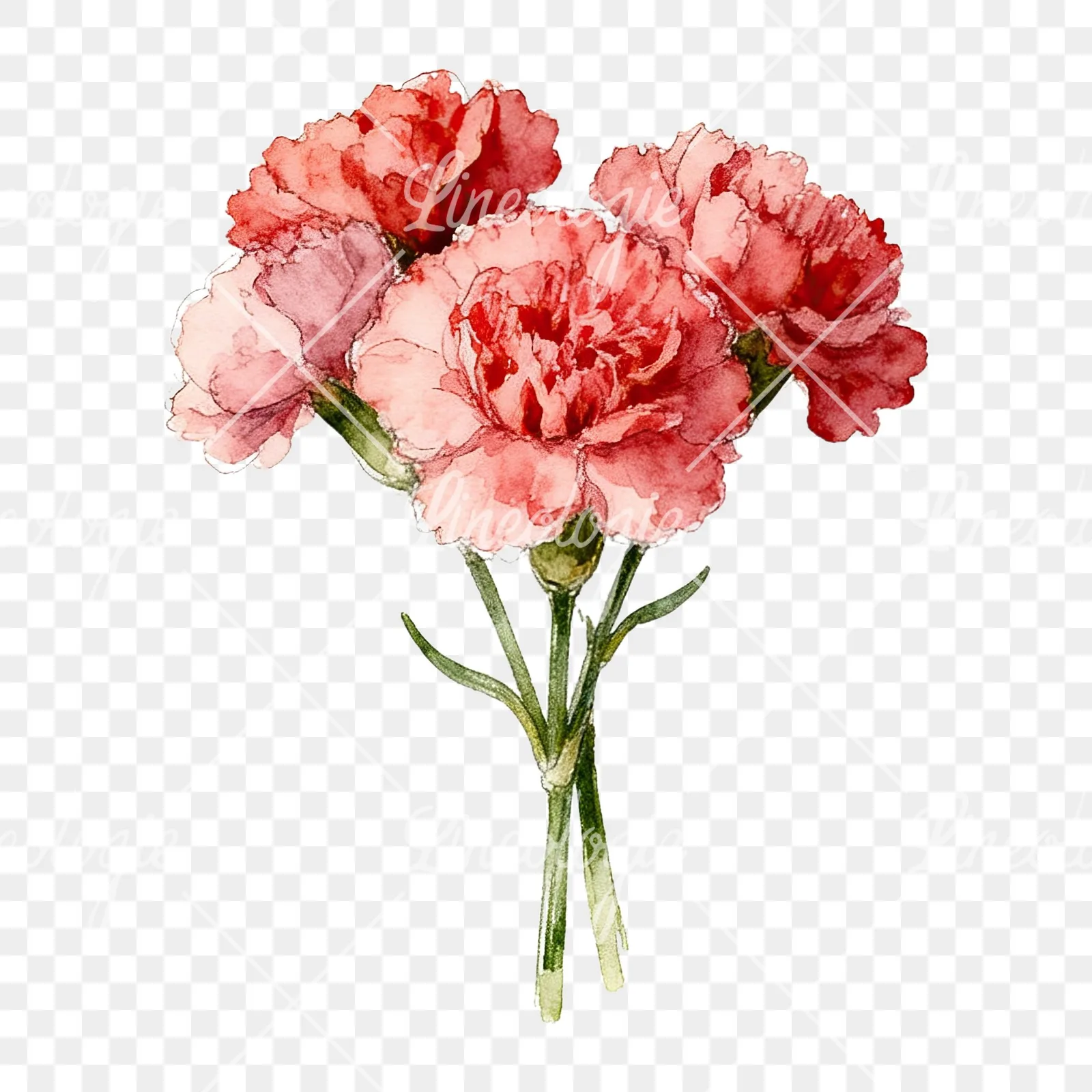 Watercolor carnation flower bouquet clipart 2 of 9 on a transparent background (PNG)