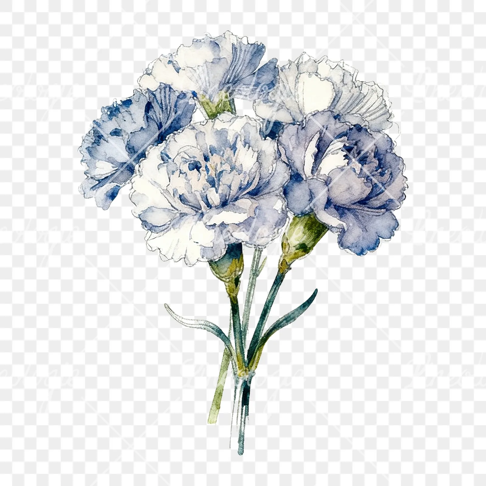 Watercolor carnation flower bouquet clipart 5 of 9 on a transparent background (PNG)
