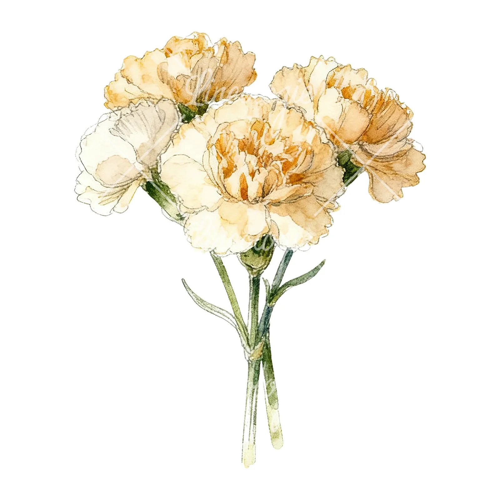 Watercolor carnation flower bouquet clipart 8 of 9 on a white background (JPG)