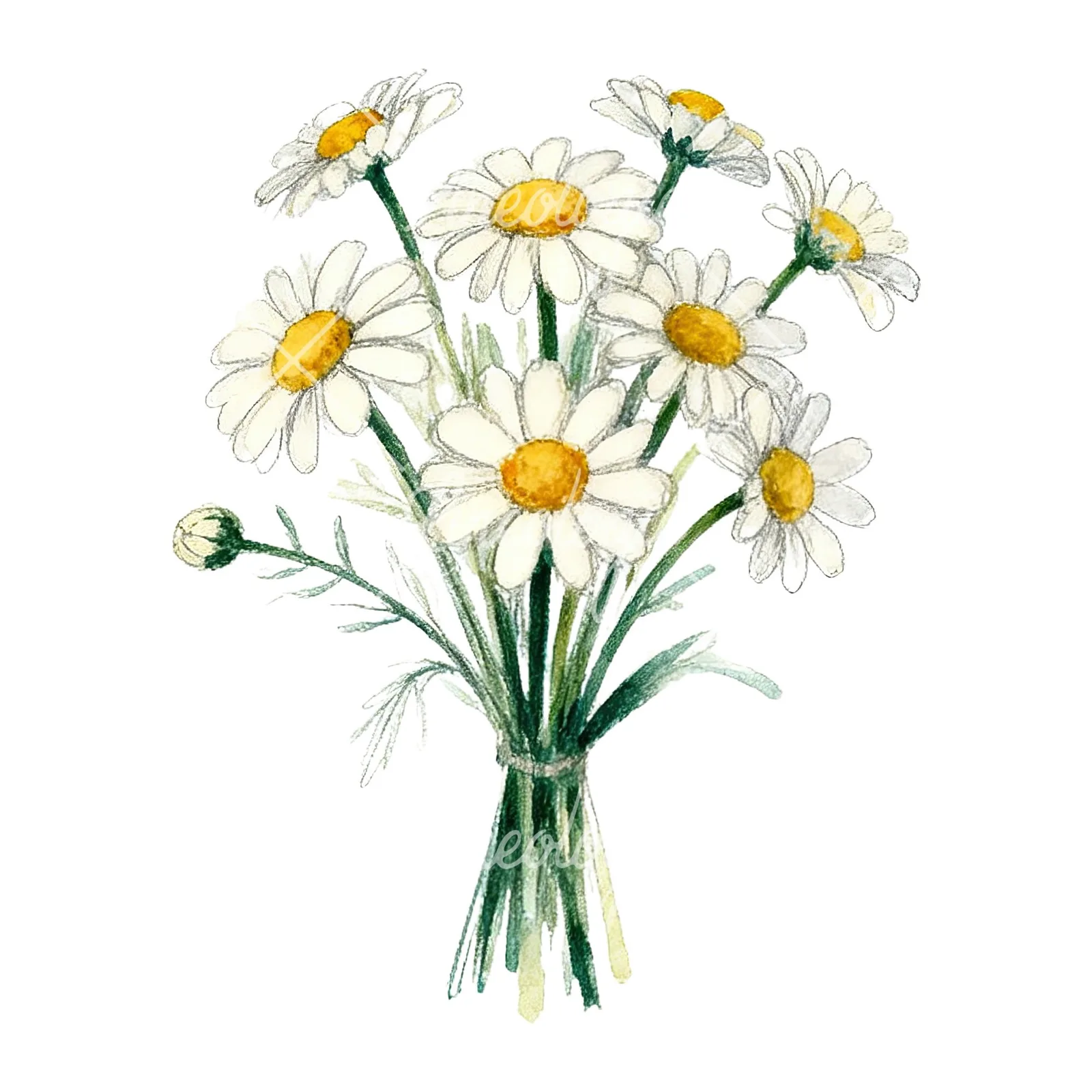 Watercolor colorful daisy bouquet clipart 1 of 9 on a white background (JPG)