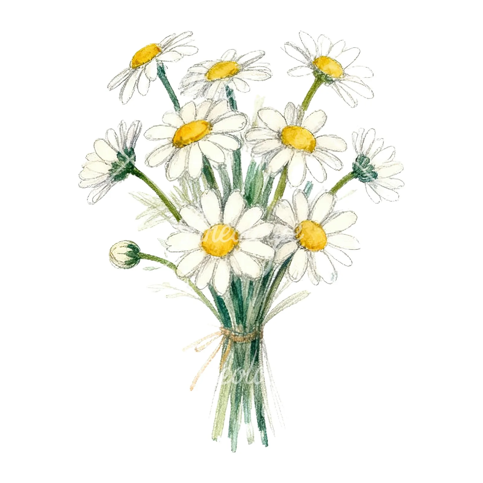 Watercolor colorful daisy bouquet clipart 3 of 9 on a white background (JPG)