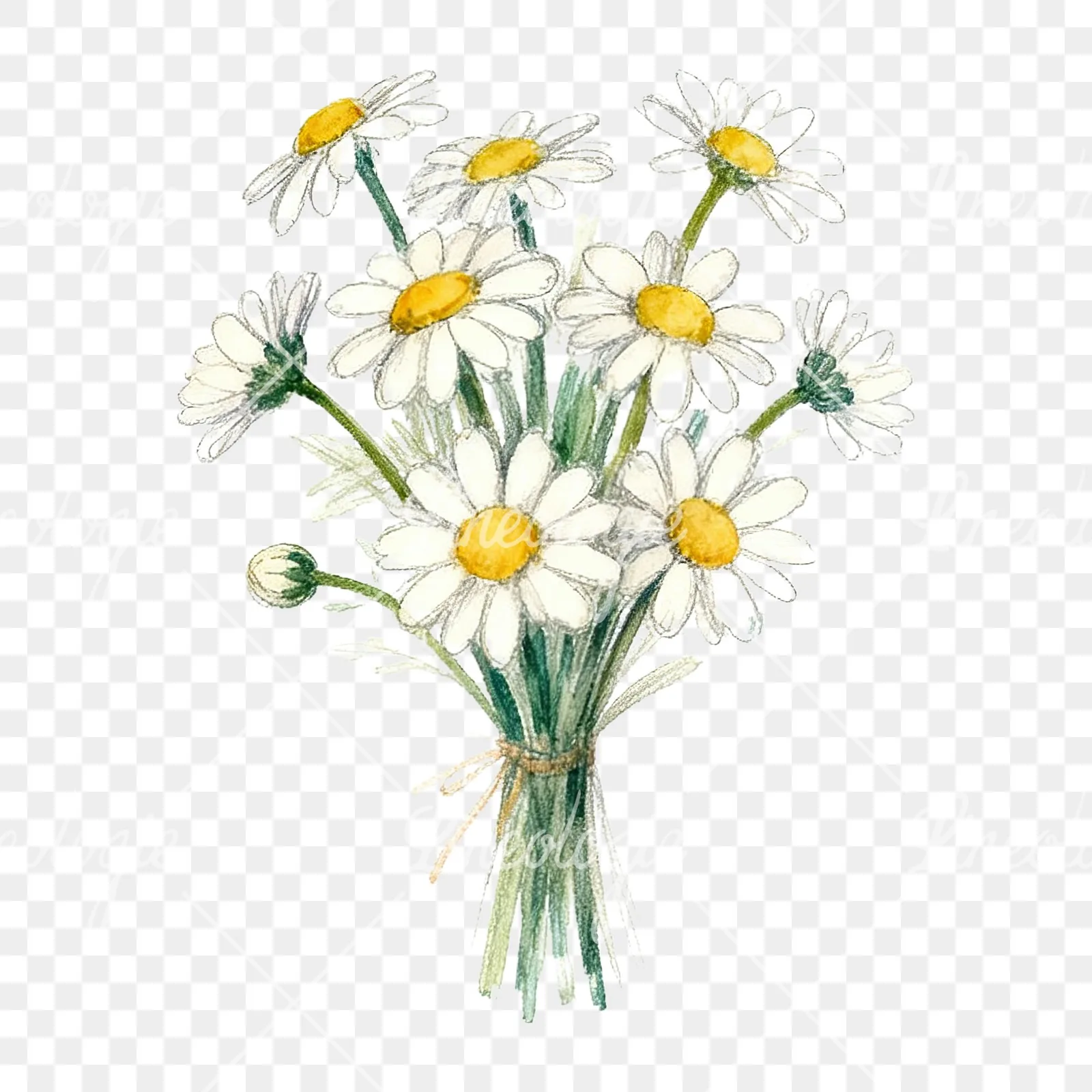 Watercolor colorful daisy bouquet clipart 3 of 9 on a transparent background (PNG)