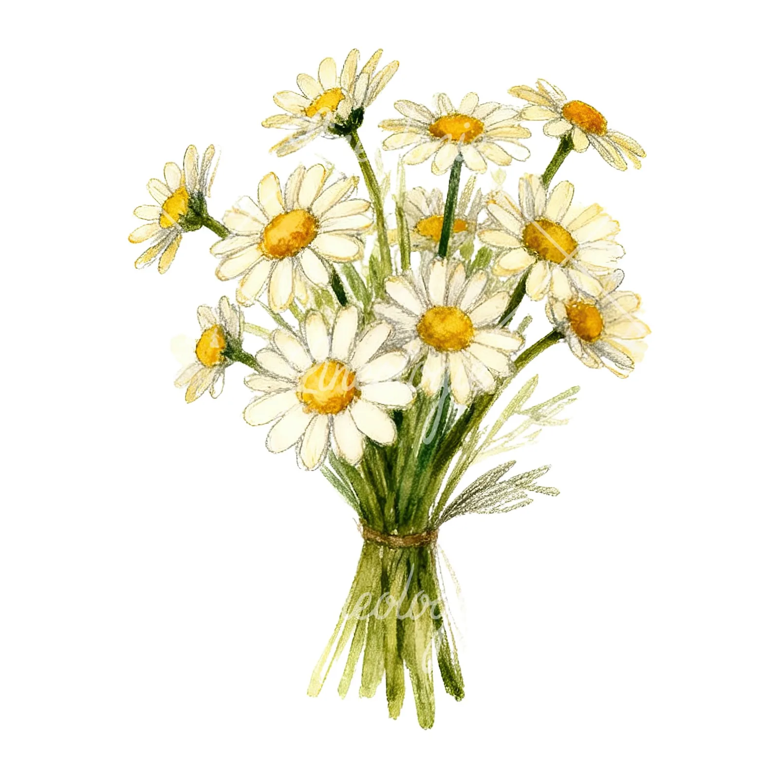 Watercolor colorful daisy bouquet clipart 4 of 9 on a white background (JPG)