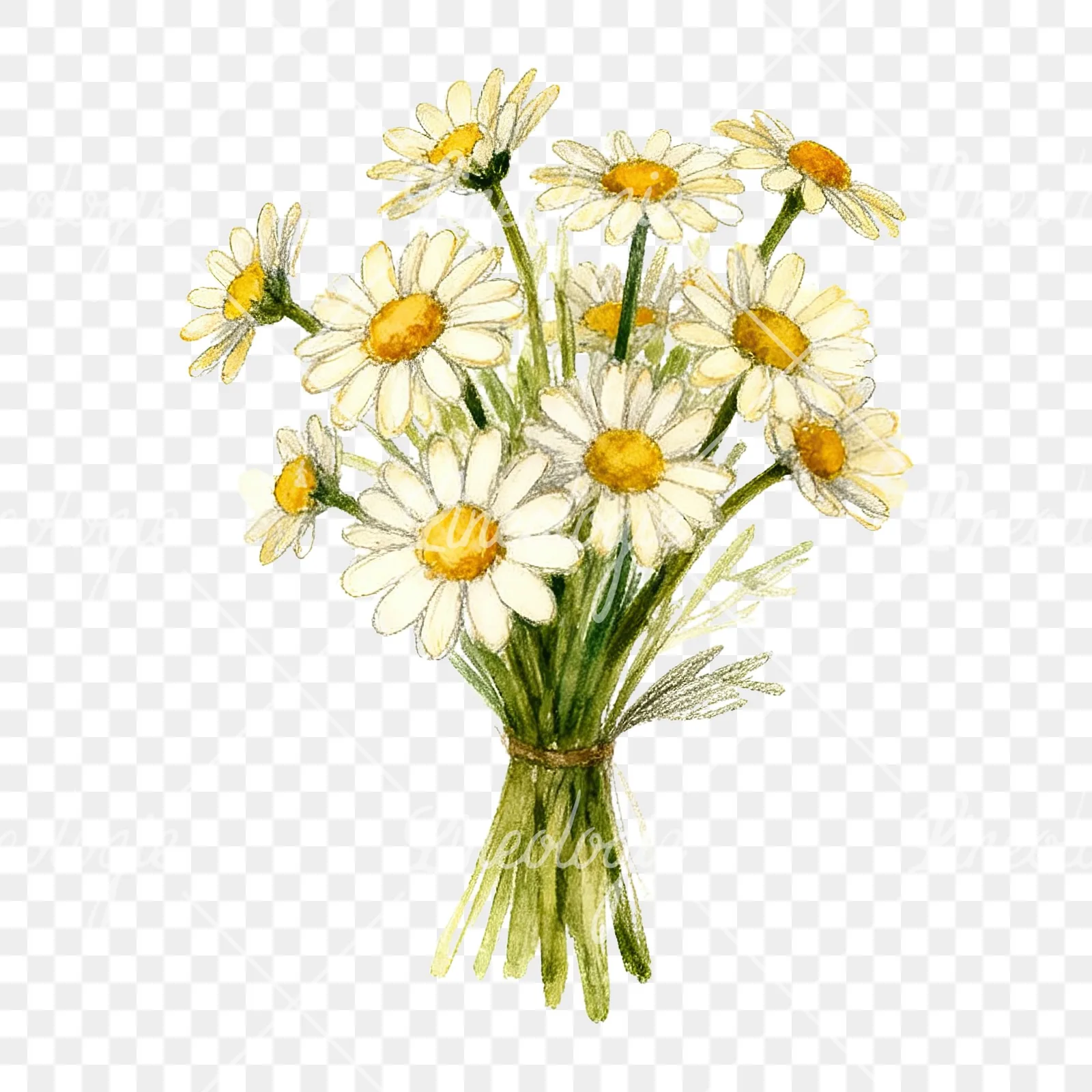 Watercolor colorful daisy bouquet clipart 4 of 9 on a transparent background (PNG)