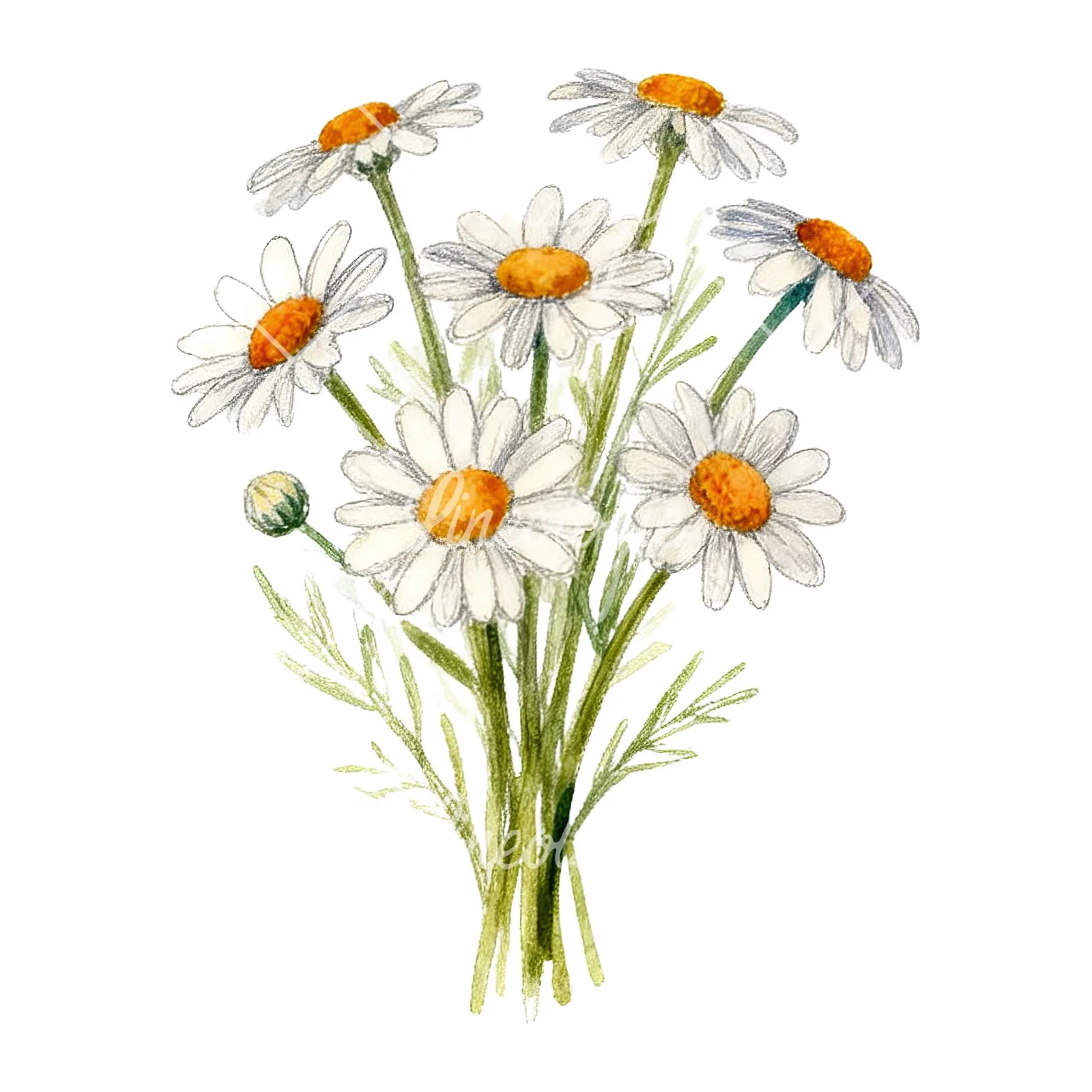 Watercolor colorful daisy bouquet clipart 5 of 9 on a white background (JPG)