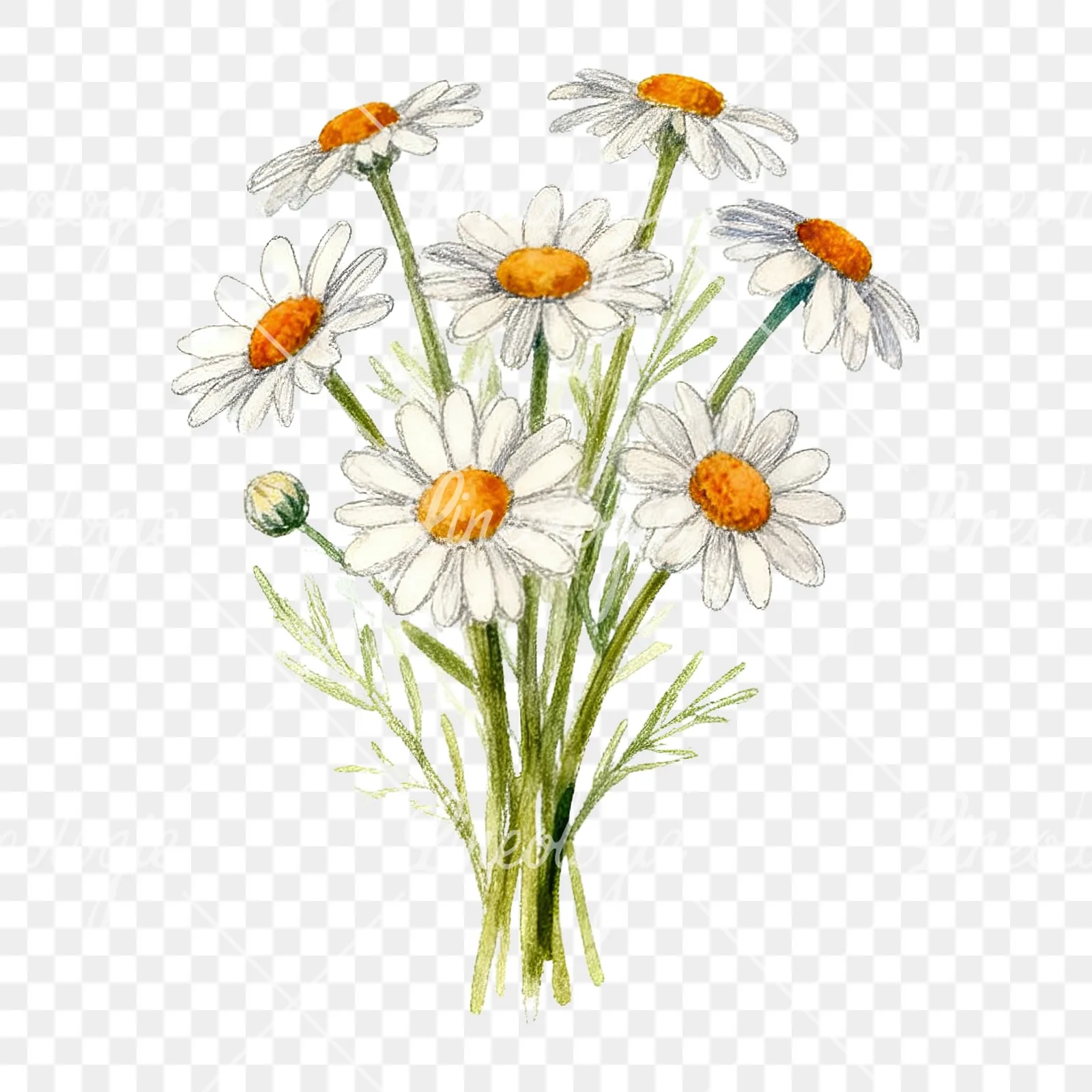 Watercolor colorful daisy bouquet clipart 5 of 9 on a transparent background (PNG)