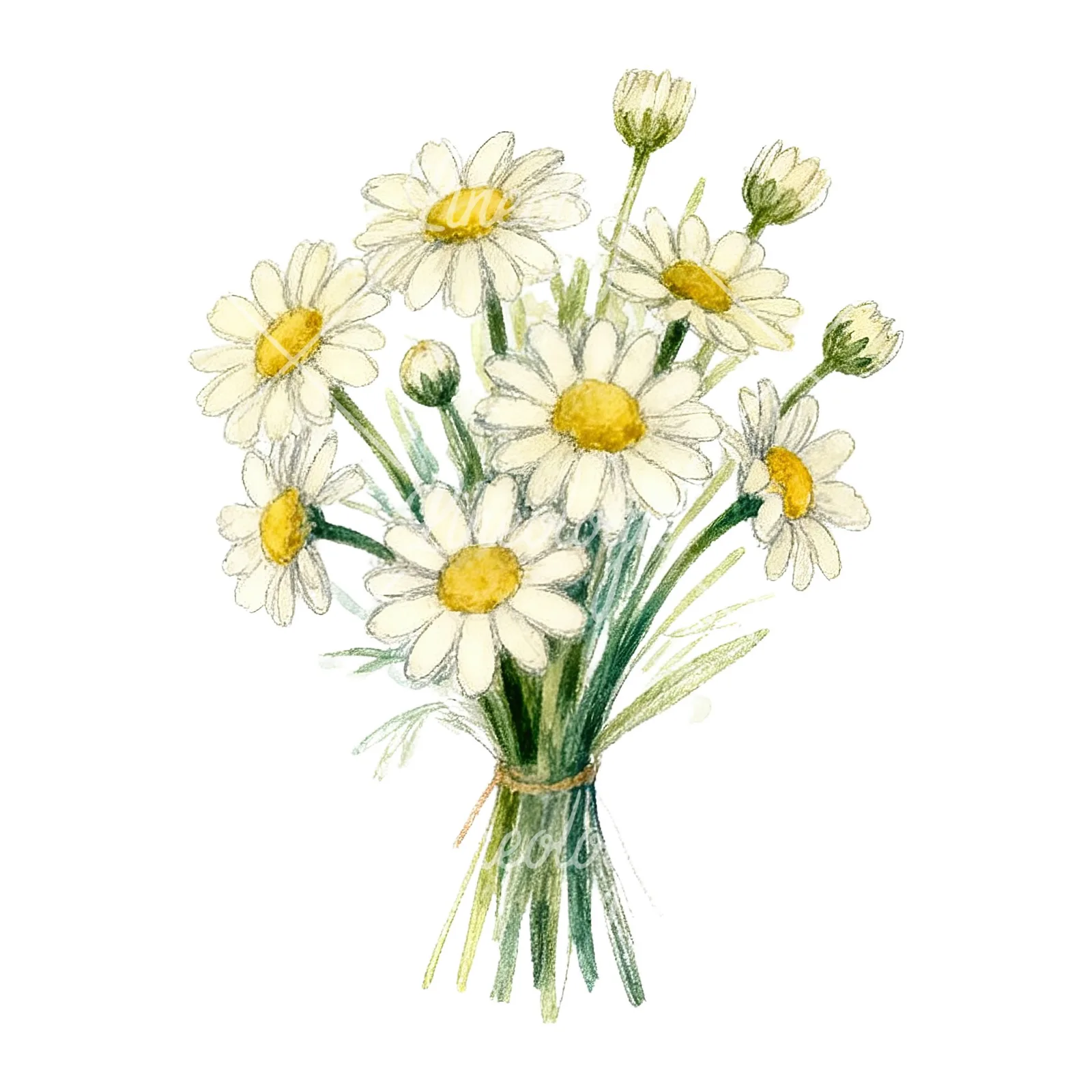 Watercolor colorful daisy bouquet clipart 6 of 9 on a white background (JPG)