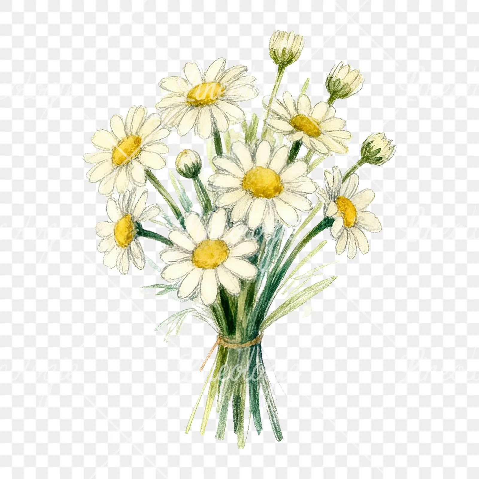 Watercolor colorful daisy bouquet clipart 6 of 9 on a transparent background (PNG)
