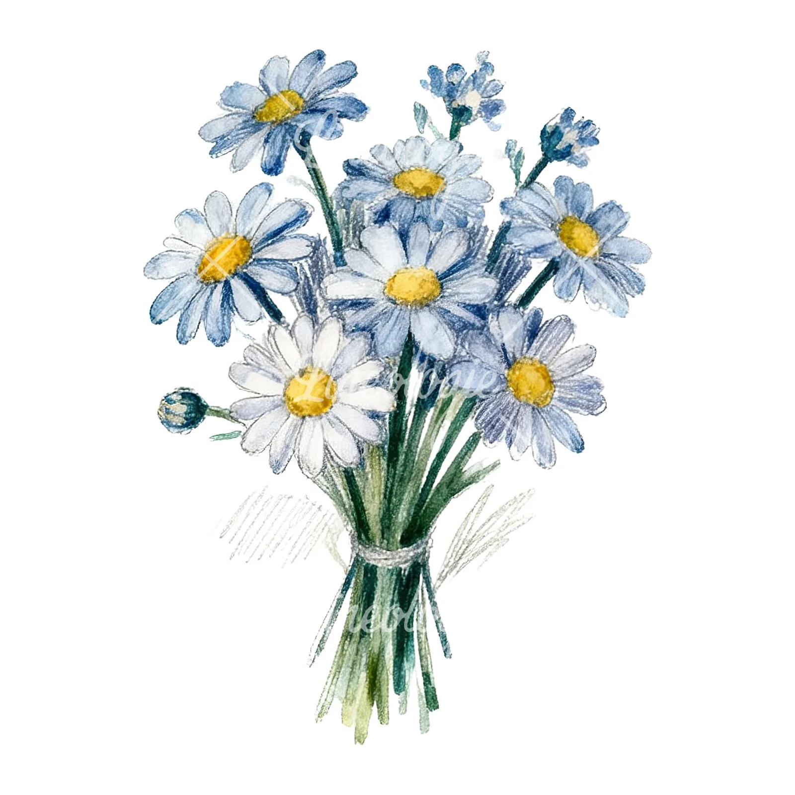 Watercolor colorful daisy bouquet clipart 7 of 9 on a white background (JPG)