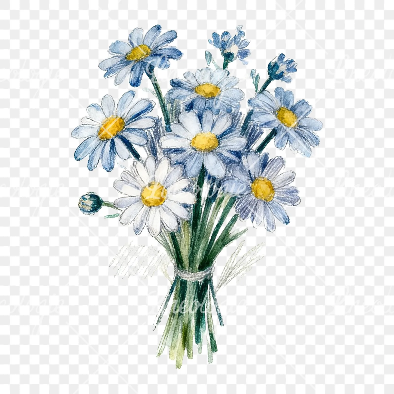 Watercolor colorful daisy bouquet clipart 7 of 9 on a transparent background (PNG)