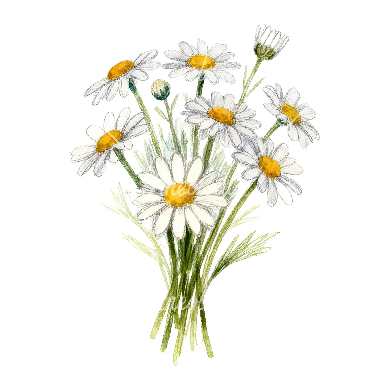 Watercolor colorful daisy bouquet clipart 8 of 9 on a white background (JPG)