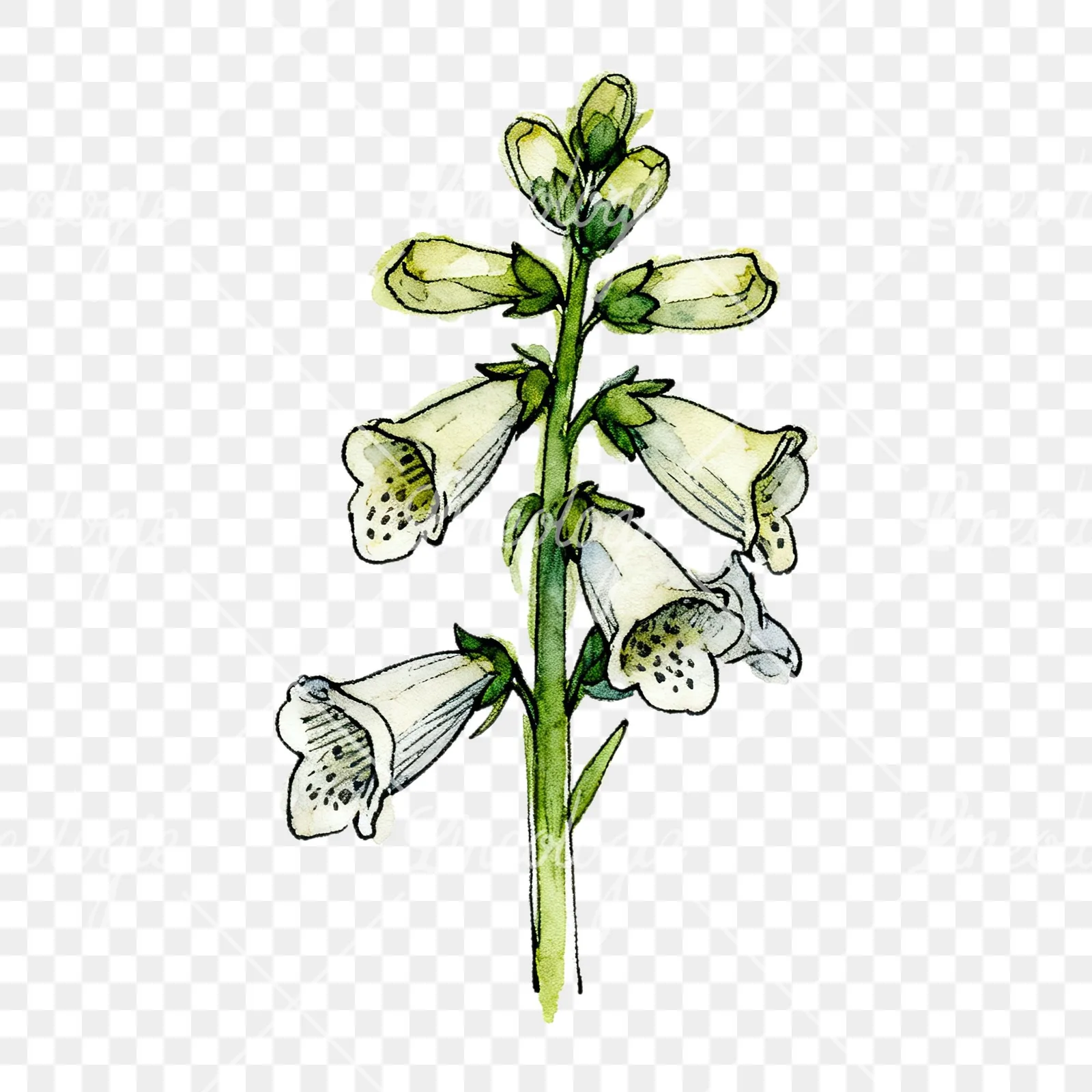 Watercolor foxglove flower set clipart 5 of 9 on a transparent background (PNG)