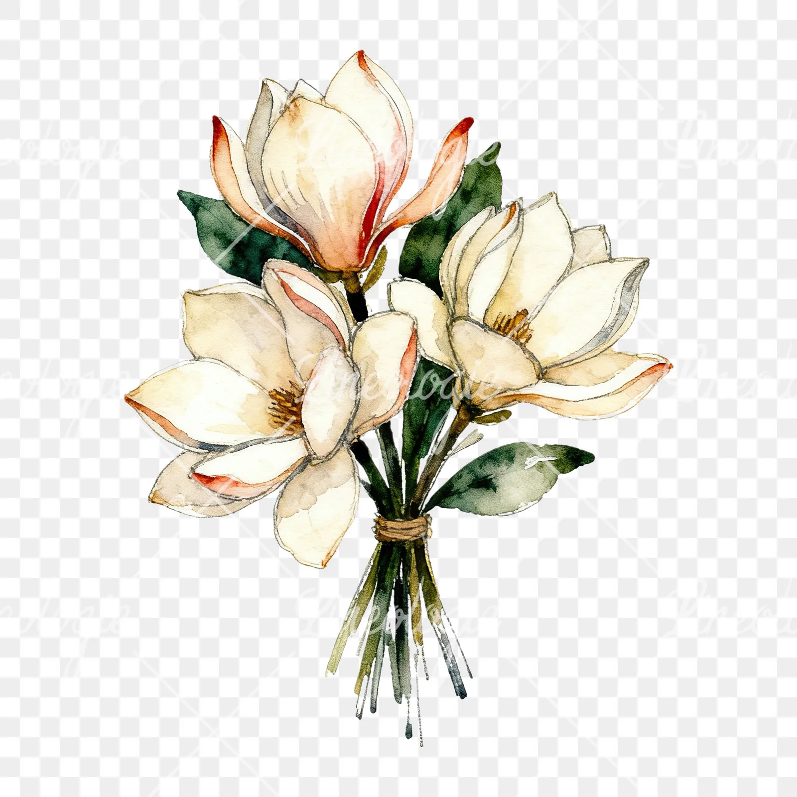 Watercolor pink and yellow magnolia bouquet clipart 8 of 9 on a transparent background (PNG)