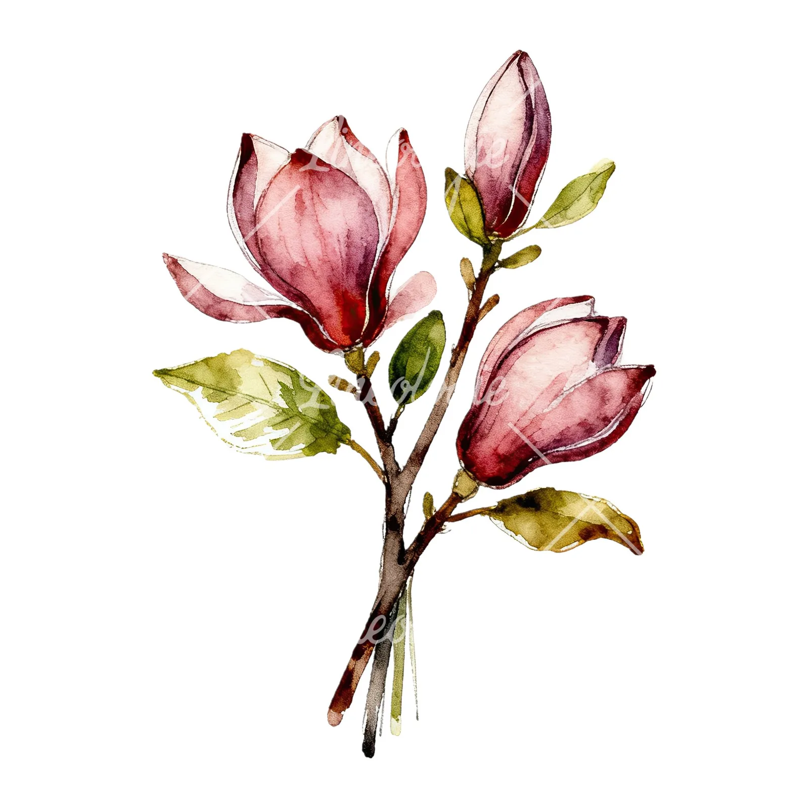 Watercolor pink and yellow magnolia bouquet clipart 9 of 9 on a white background (JPG)