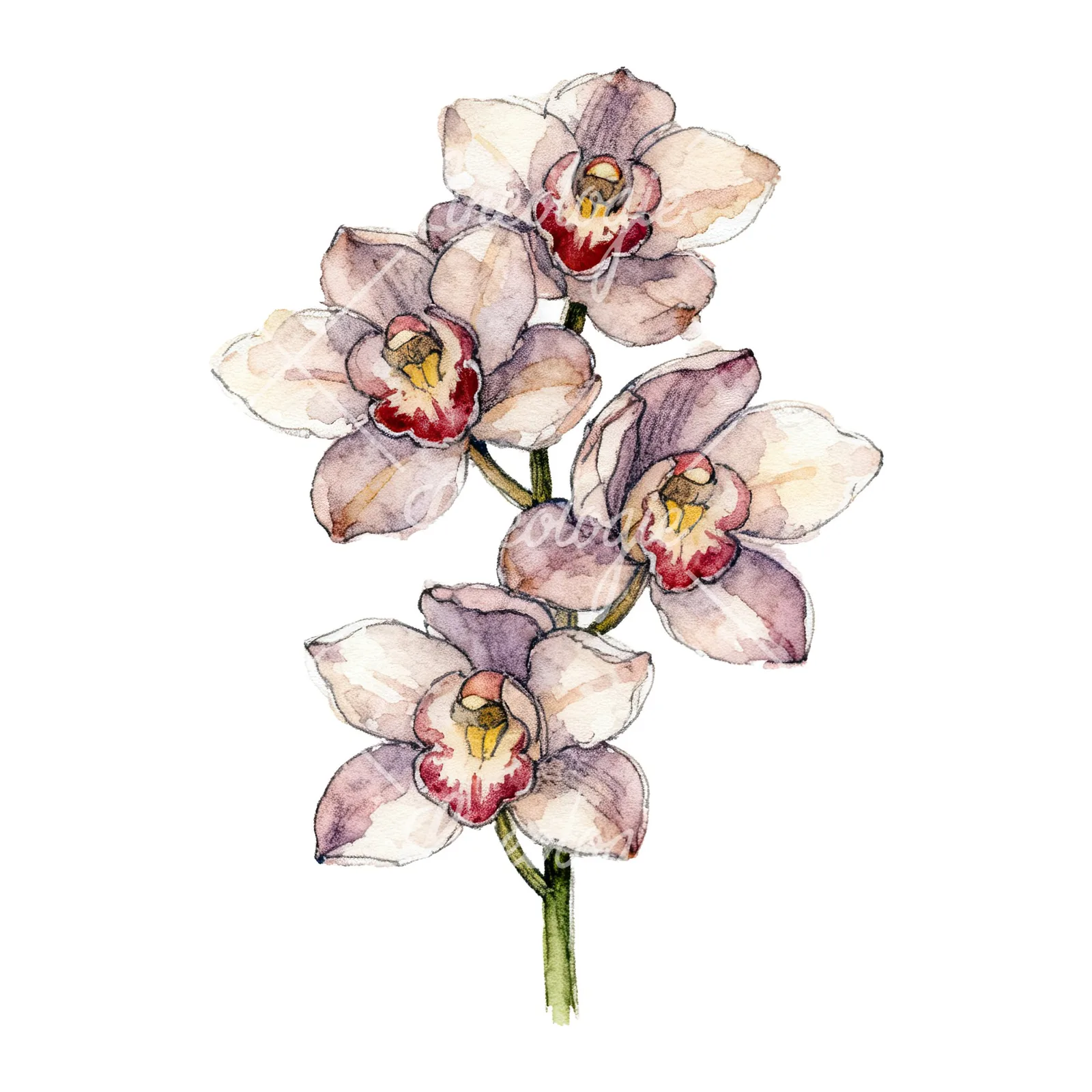 Watercolor multicolor orchid bouquet clipart 4 of 9 on a white background (JPG)