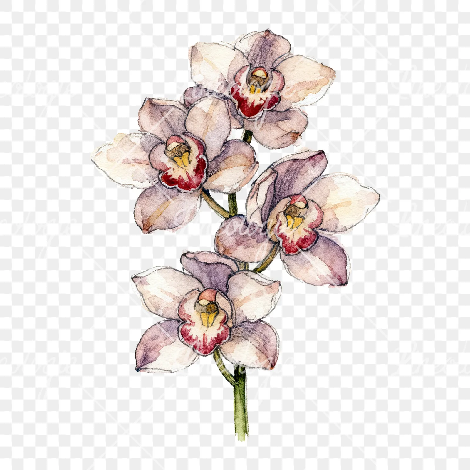 Watercolor multicolor orchid bouquet clipart 4 of 9 on a transparent background (PNG)