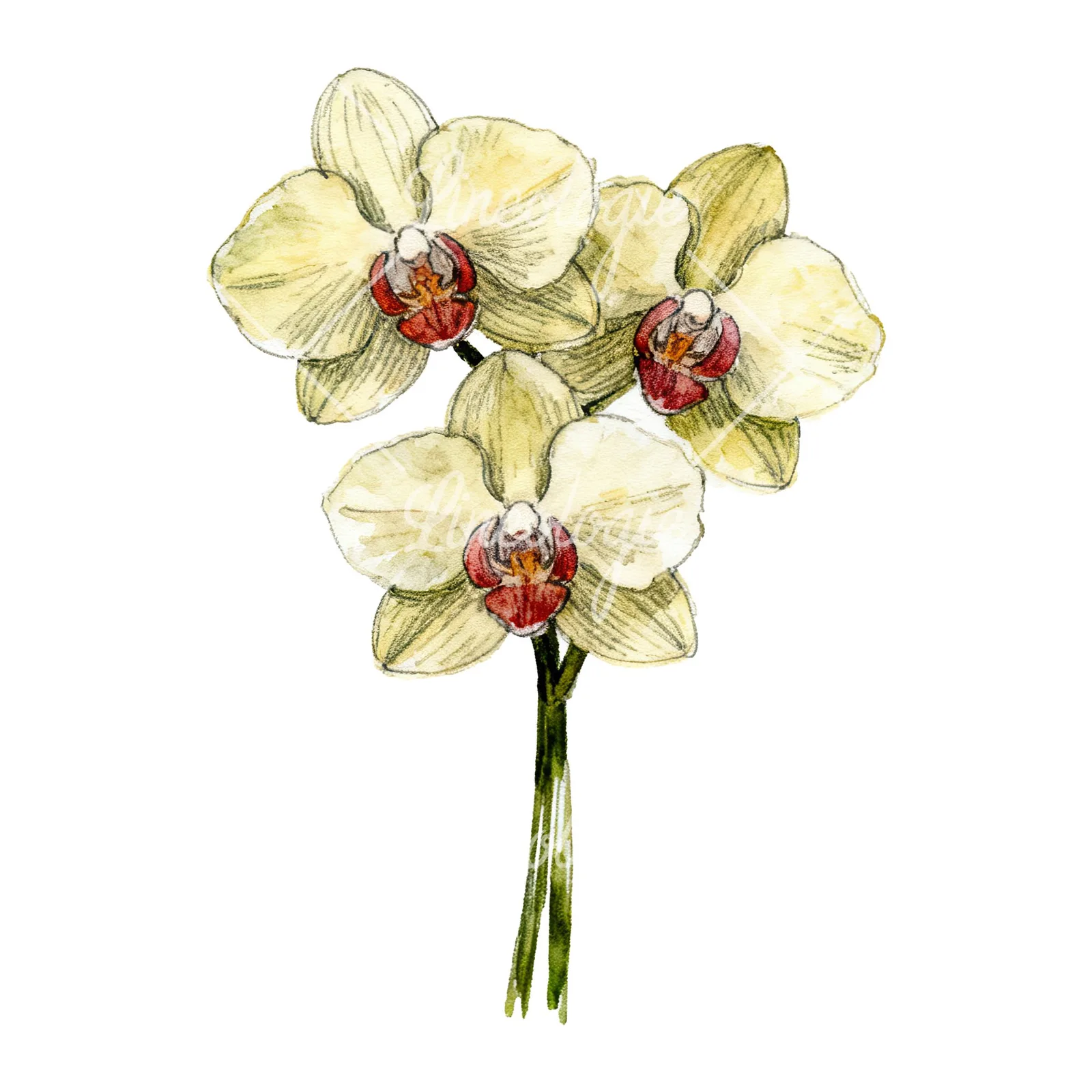 Watercolor multicolor orchid bouquet clipart 9 of 9 on a white background (JPG)