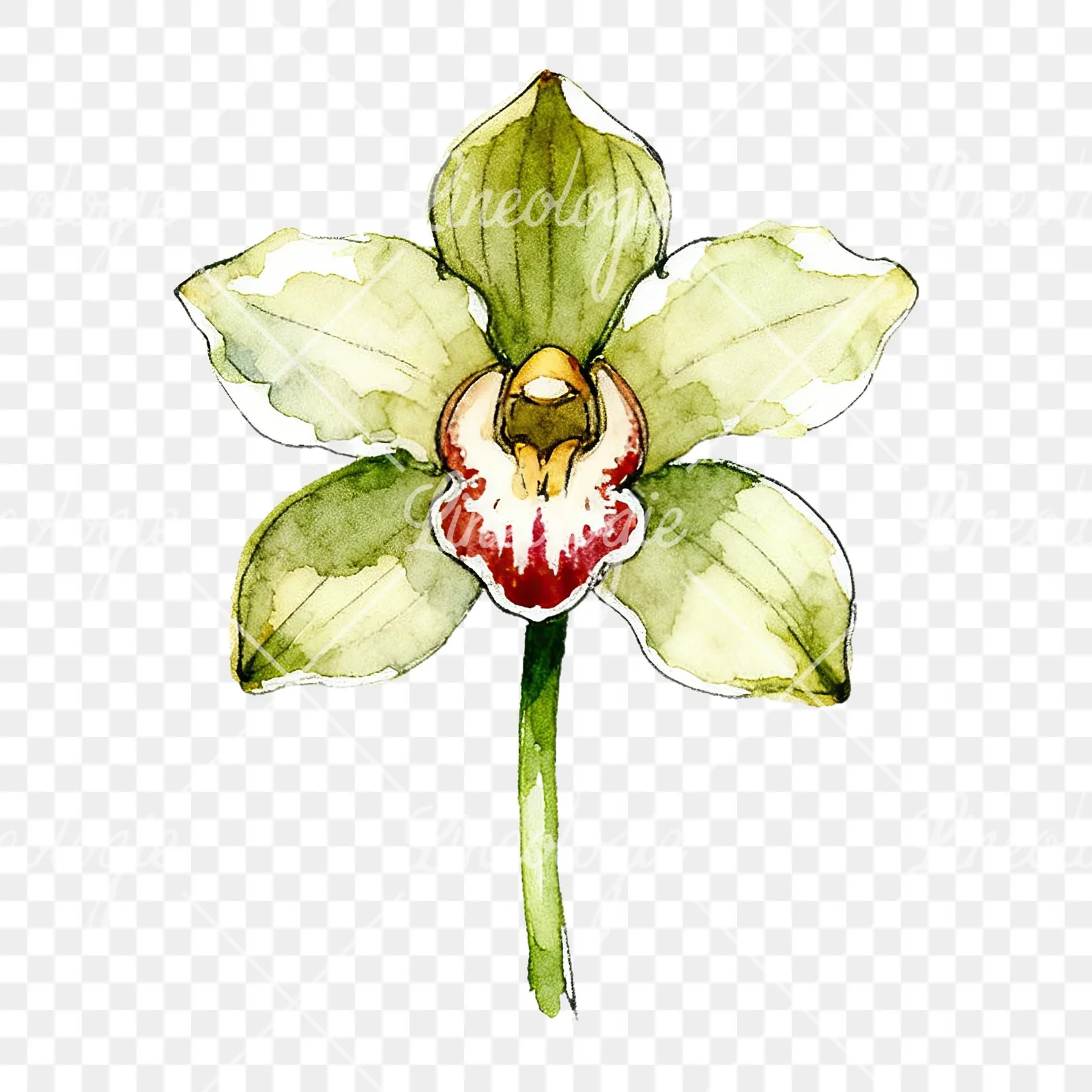 Watercolor single orchid bloom clipart 1 of 9 on a transparent background (PNG)