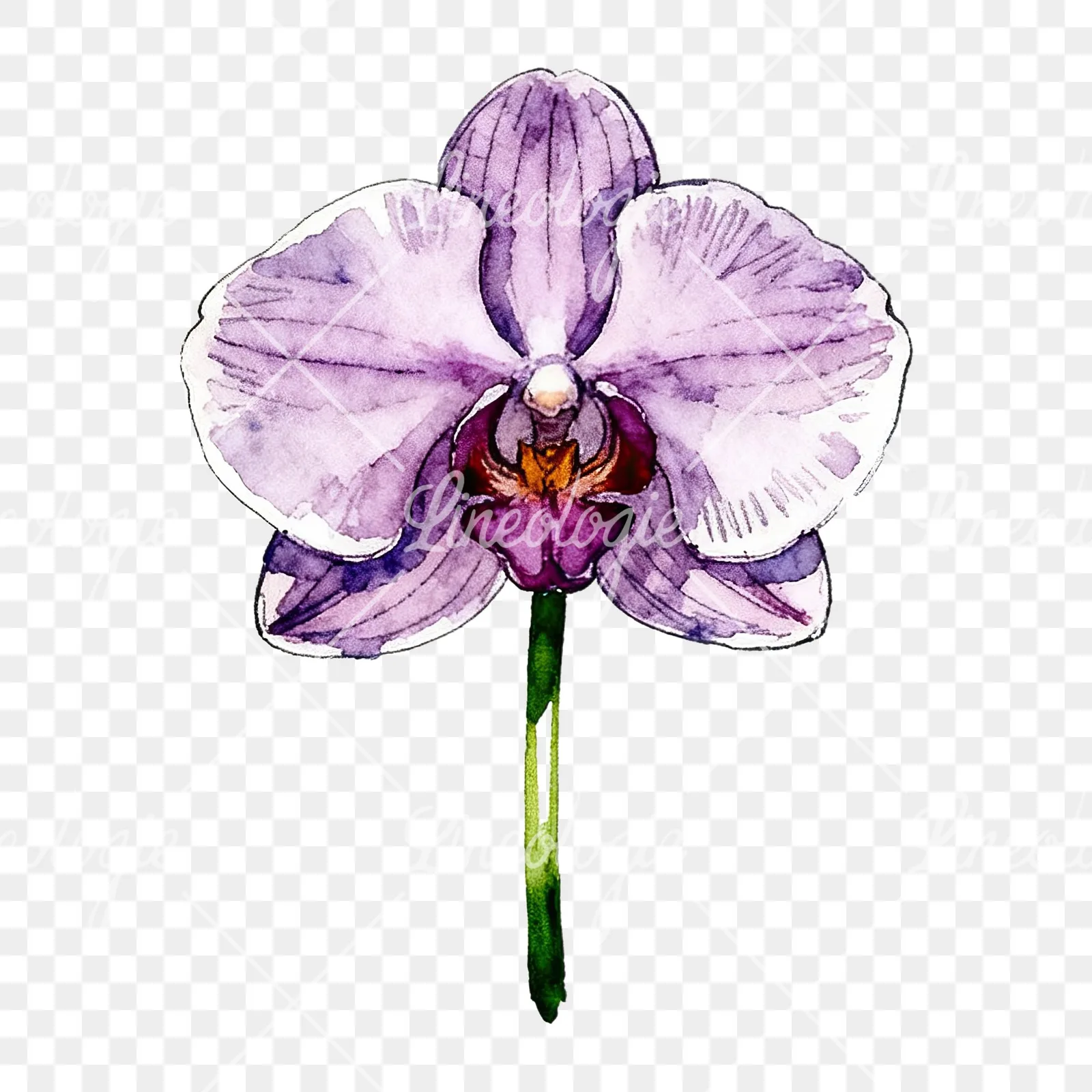 Watercolor single orchid bloom clipart 7 of 9 on a transparent background (PNG)