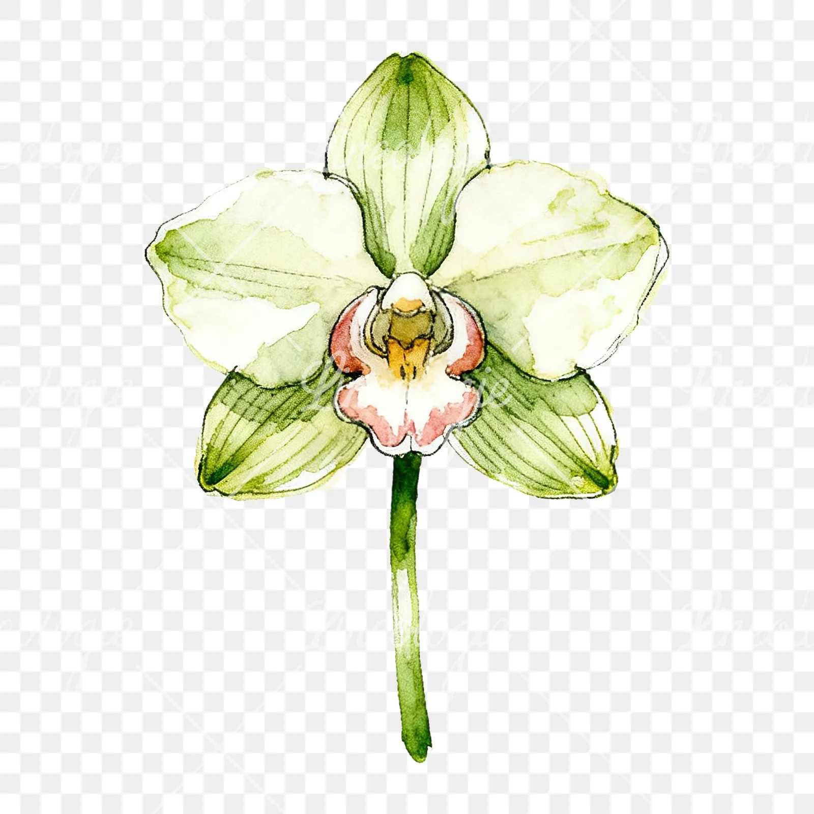 Watercolor single orchid bloom clipart 8 of 9 on a transparent background (PNG)