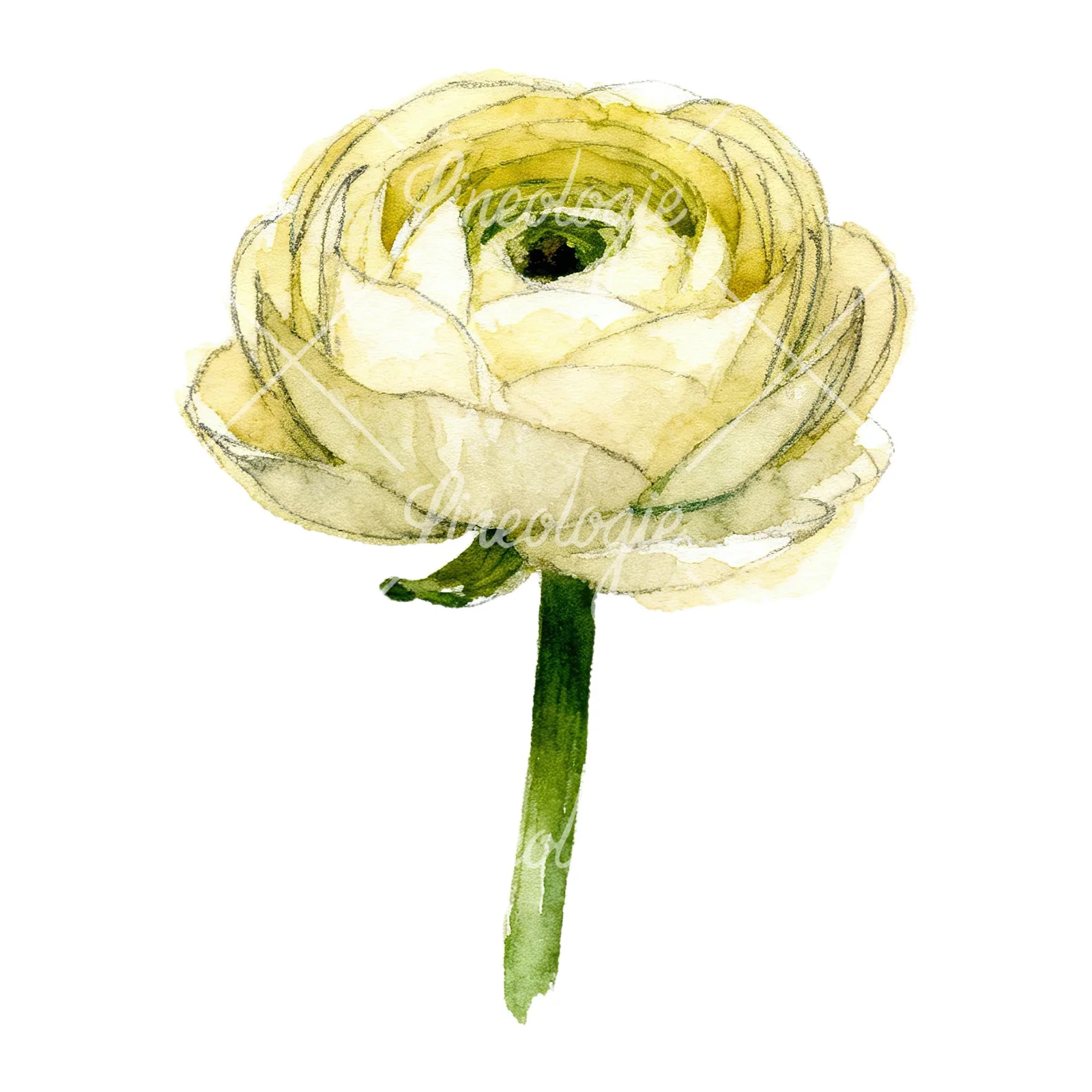 Watercolor ranunculus flower clipart 1 of 9 on a white background (JPG)