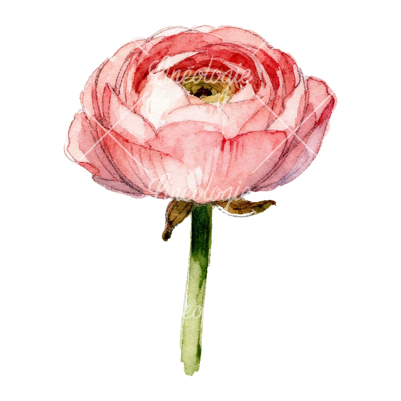 Watercolor ranunculus flower clipart 2 of 9 on a white background (JPG)